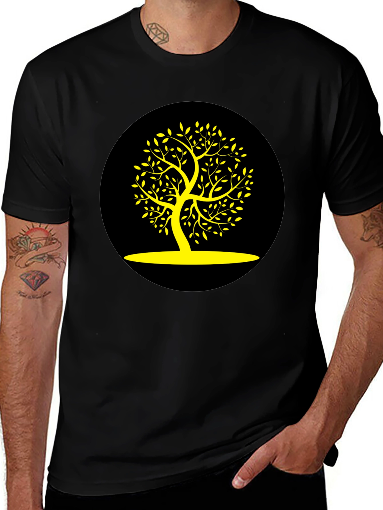 Variant 29 of Black T-Shirt with Yellow Tree Graphic