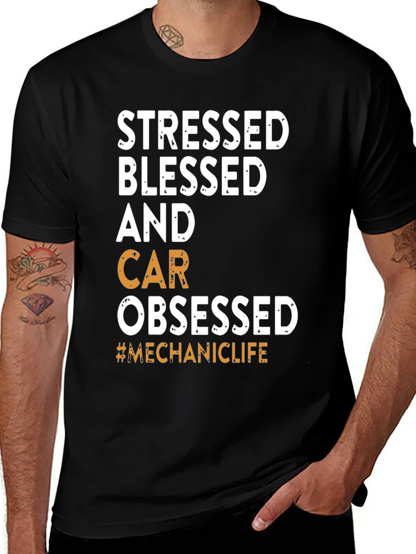 Variant 10 of Stressed Blessed Car Obsessed T-Shirt