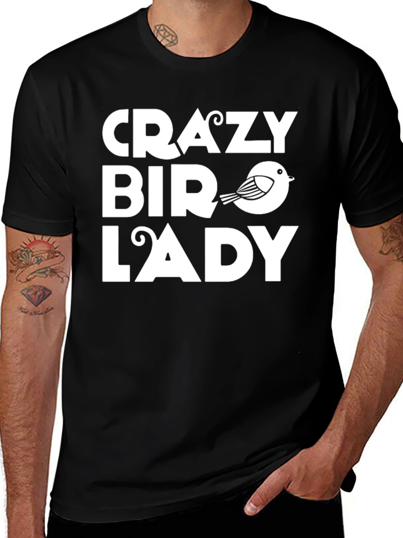 Variant 4 of Crazy Bird Lady Graphic Tee - Black