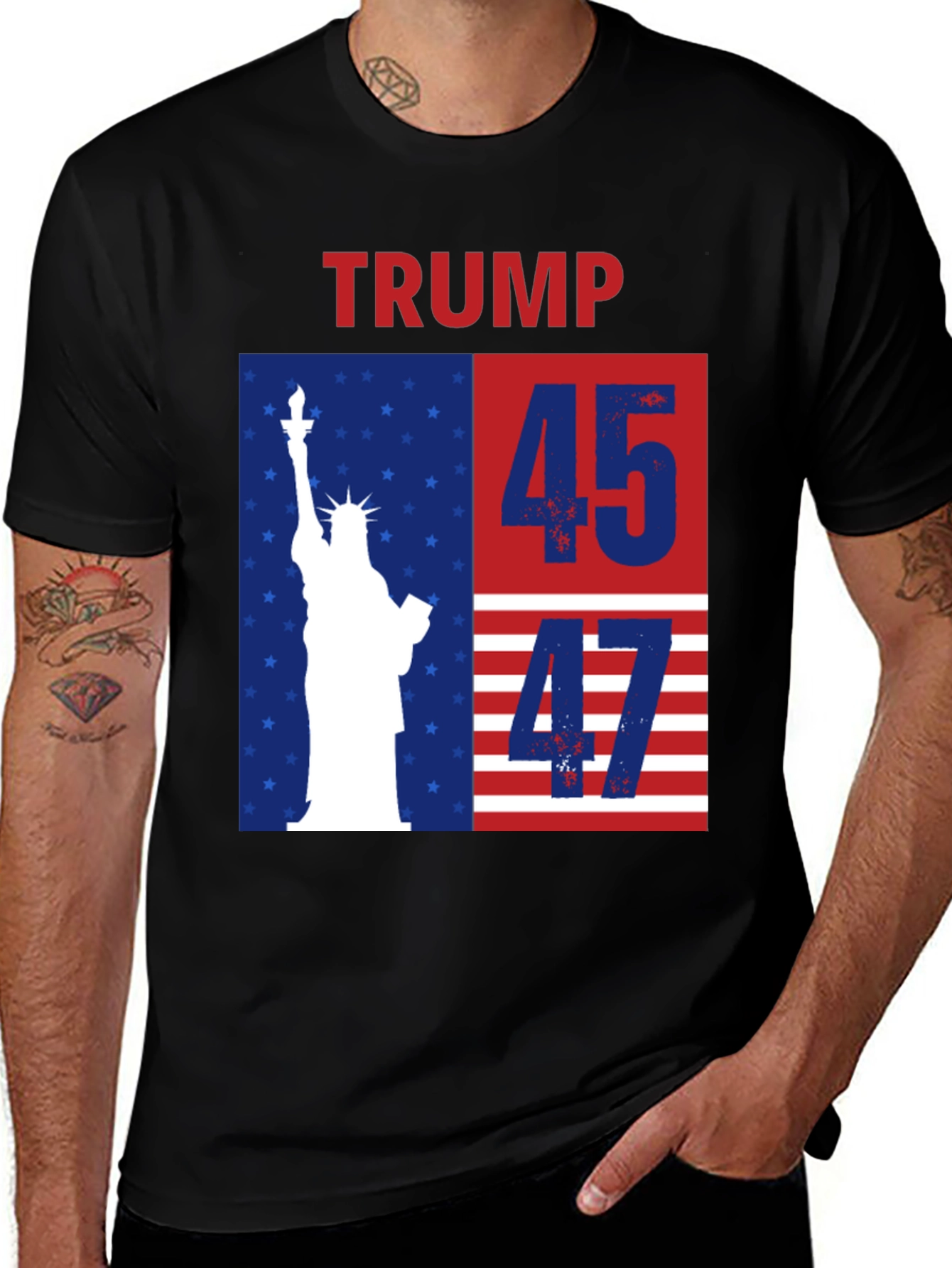 Trump 45 47 T-Shirt - Patriotic USA Flag Tee