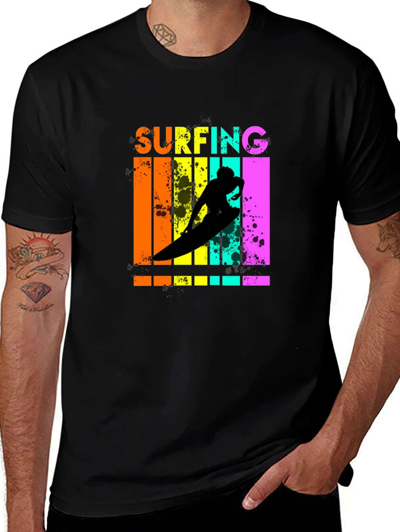 Variant 4 of Retro Surfing Graphic Tee - Black Cotton T-Shirt