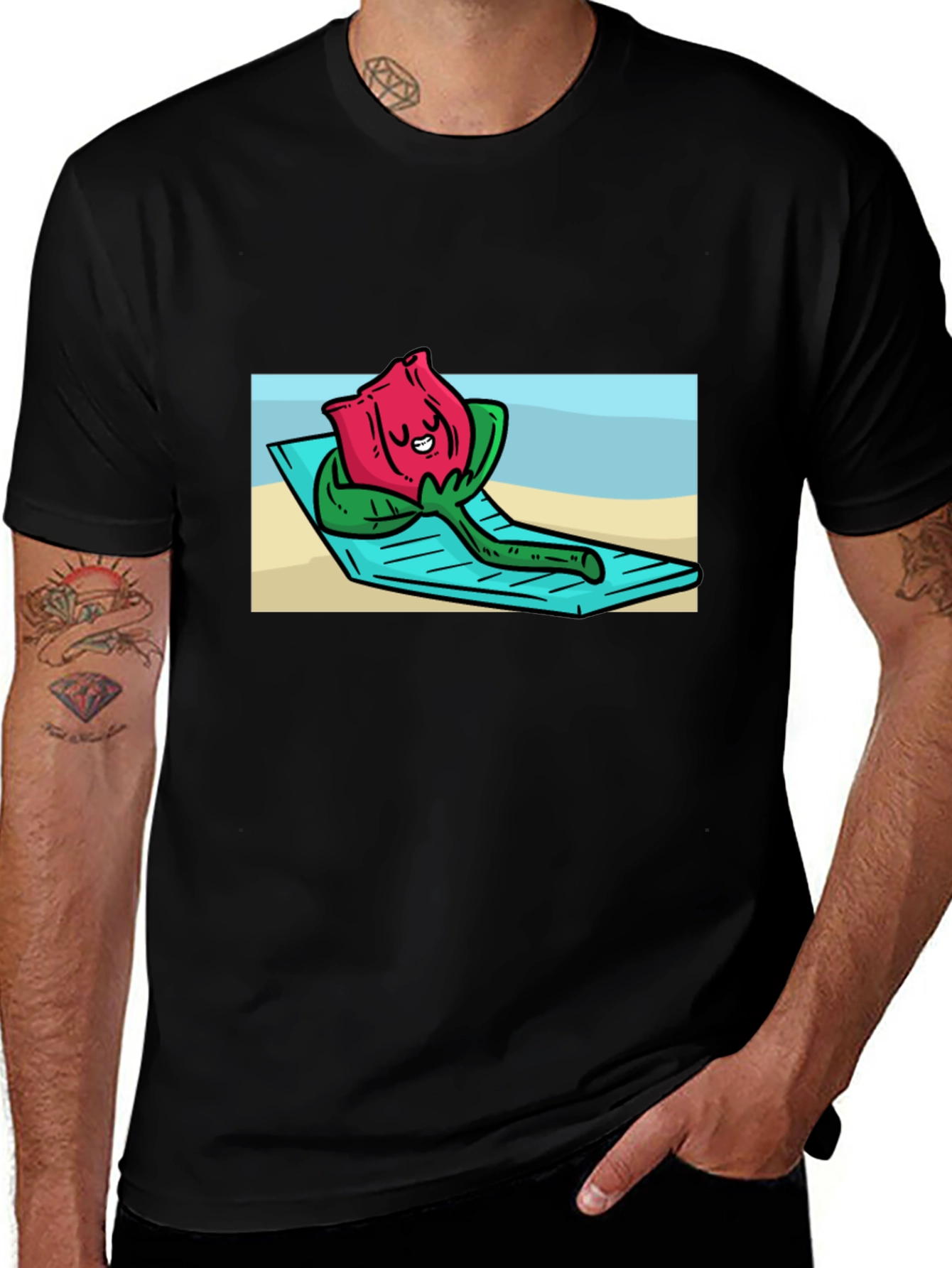 Variant 22 of Relaxing Rose Graphic Black T-Shirt