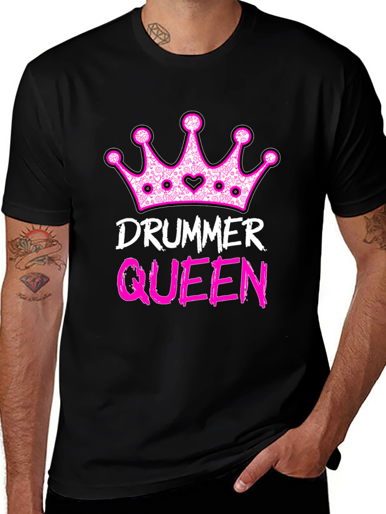 Variant 23 of Drummer Queen Black T-Shirt - Music Lover Tee