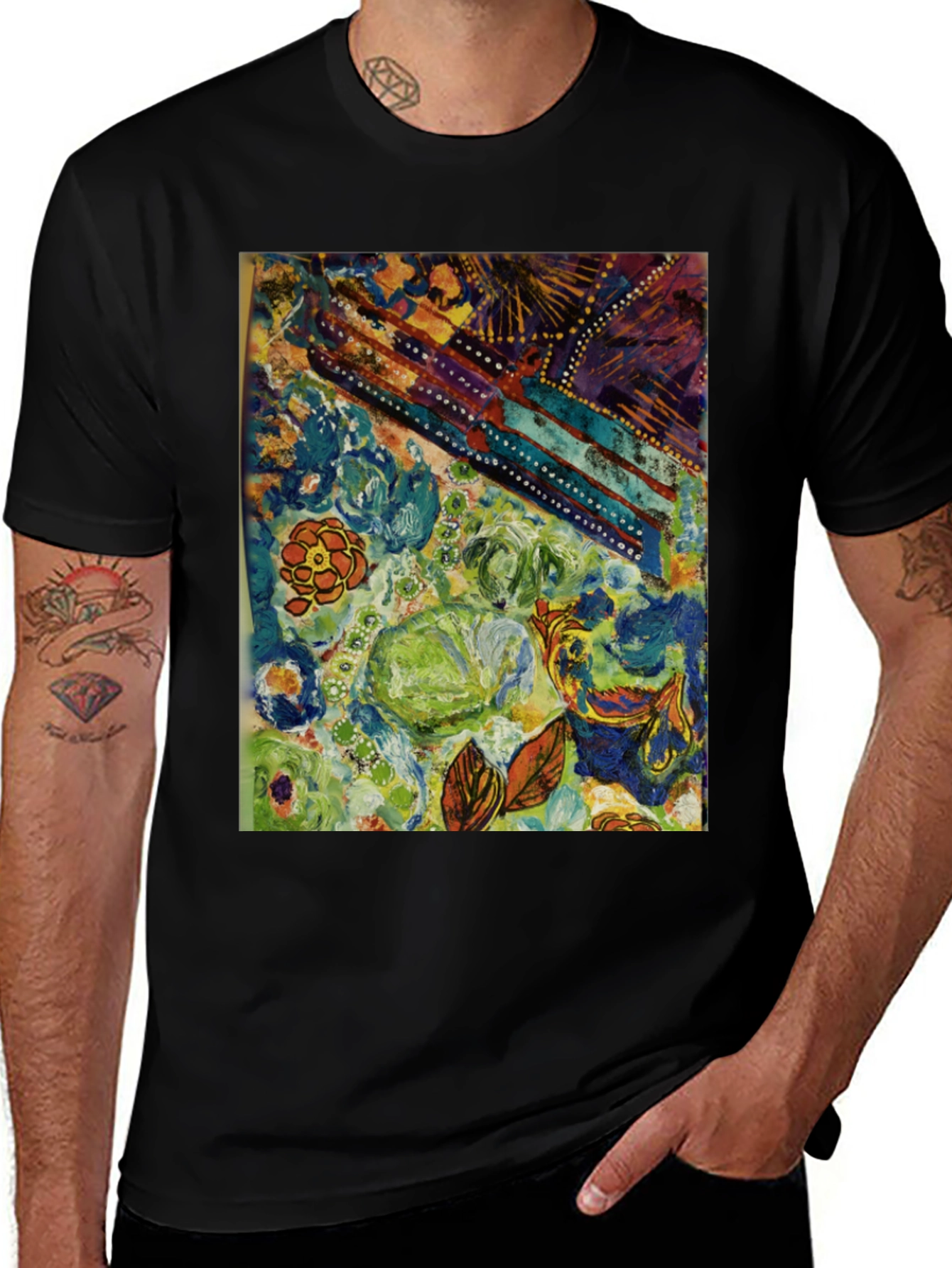 Black Abstract Floral T-Shirt - Artistic Expression main image