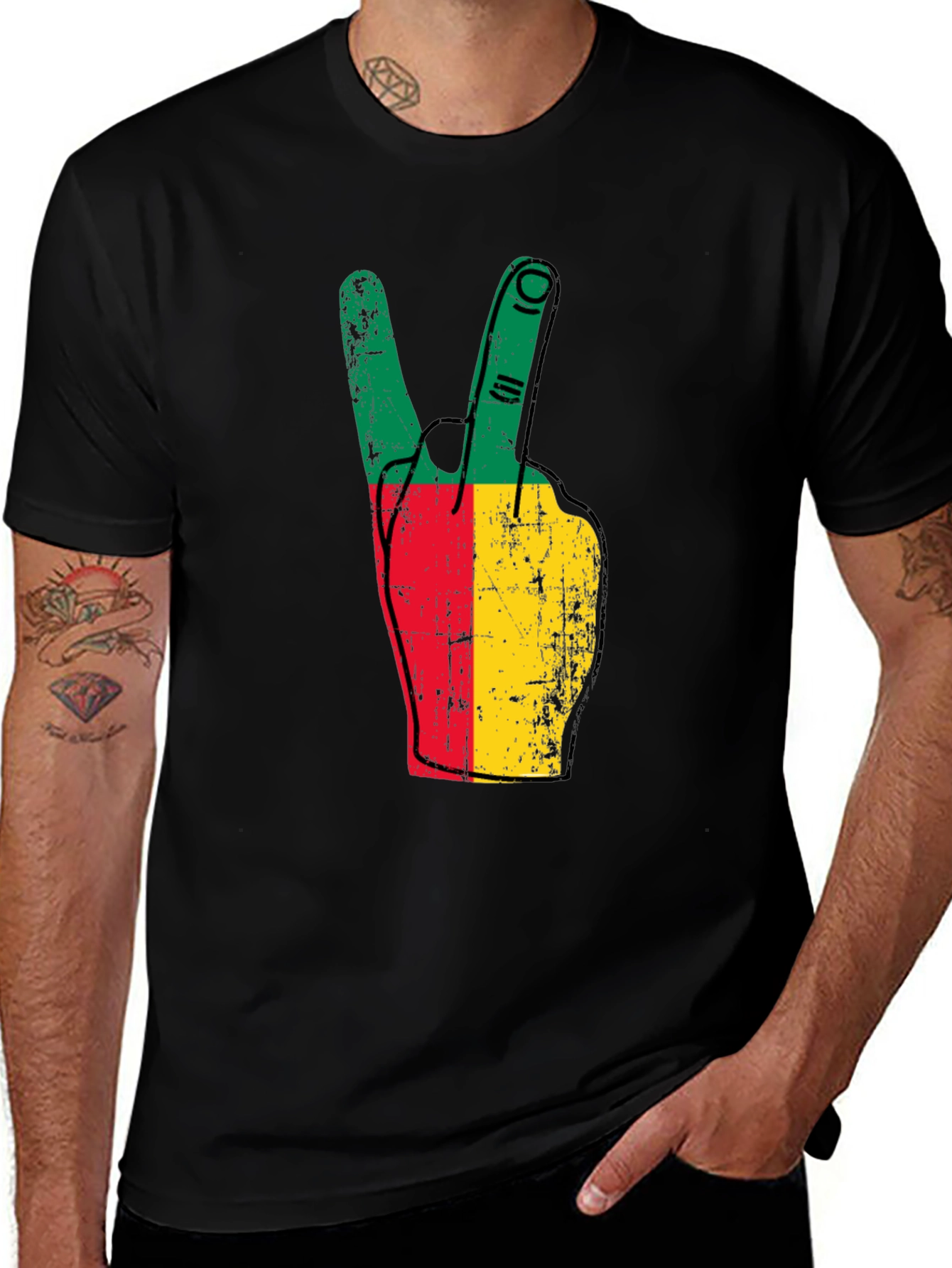 Variant 20 of Benin Flag Peace Sign Black T-Shirt