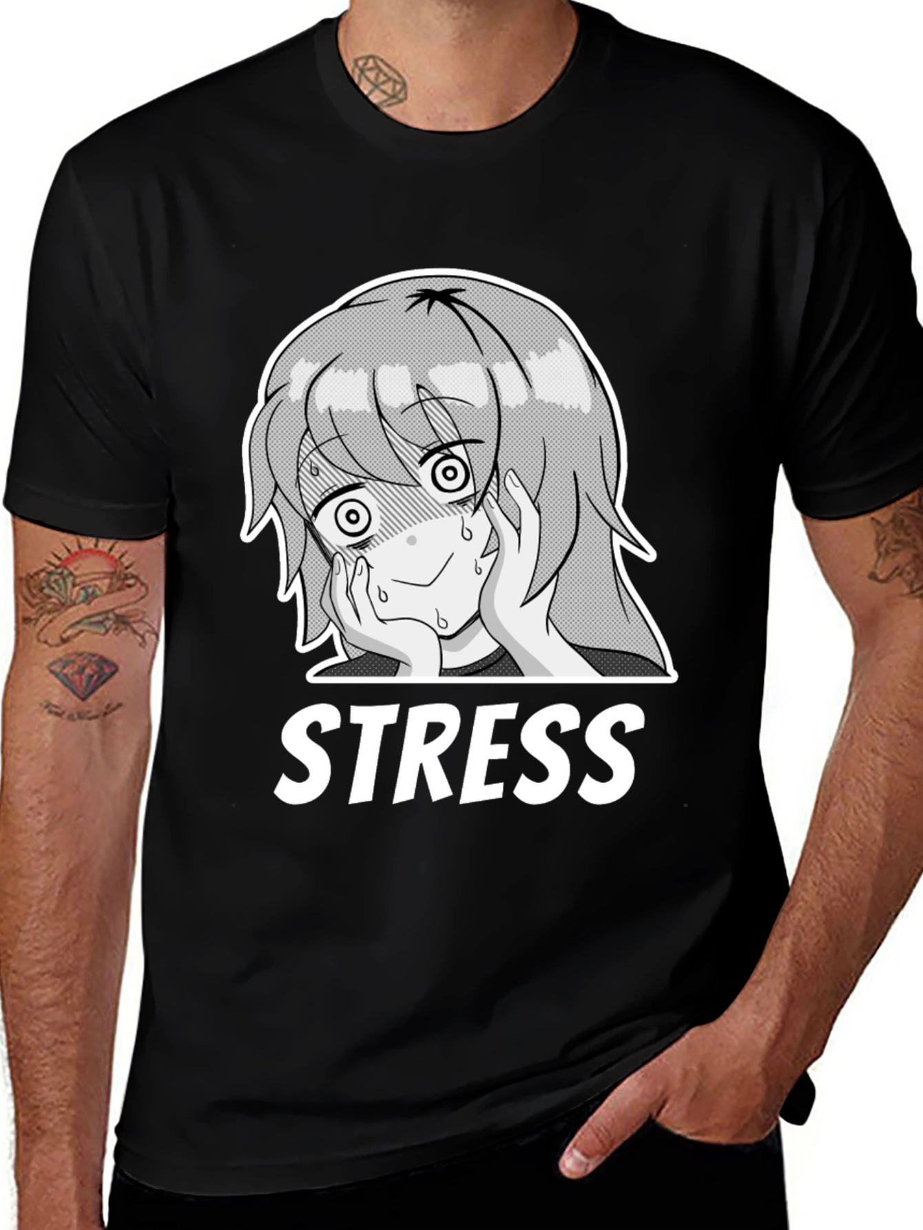 Variant 2 of Stress Anime Graphic T-Shirt - Black Cotton Tee