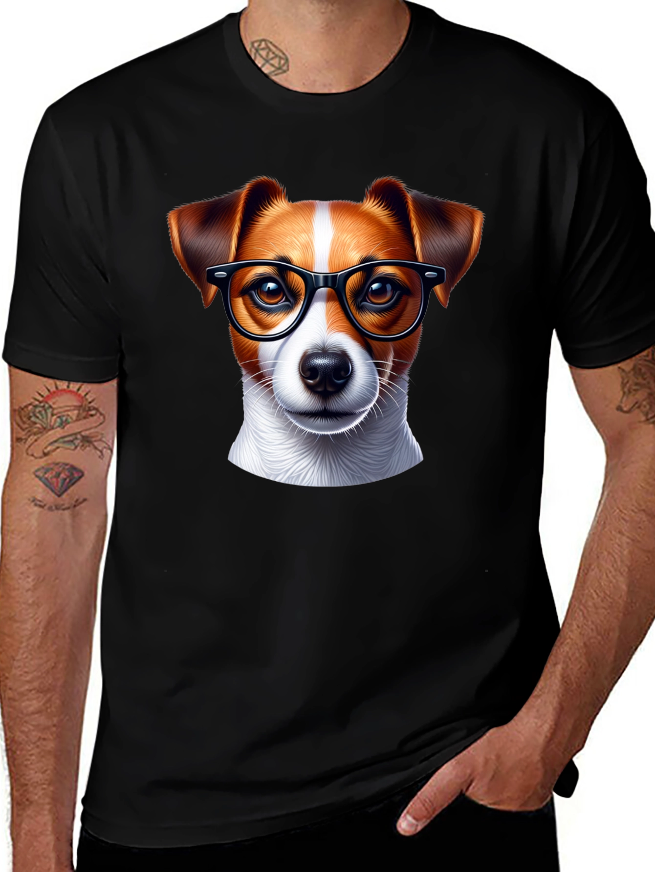 Variant 5 of Dog with Glasses T-Shirt - Black