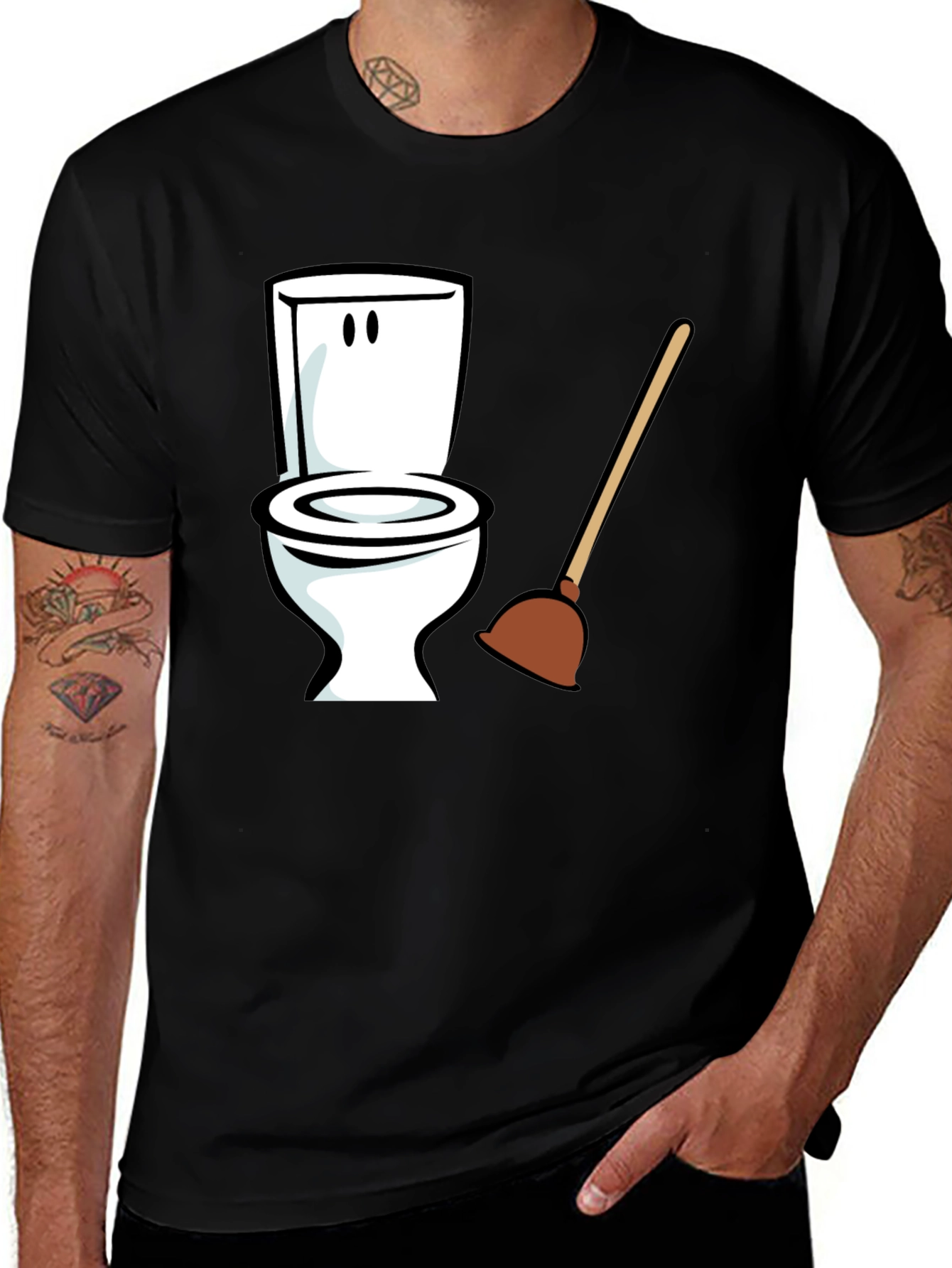 Variant 13 of Funny Toilet Plunger Graphic Tee - Black Cotton Blend