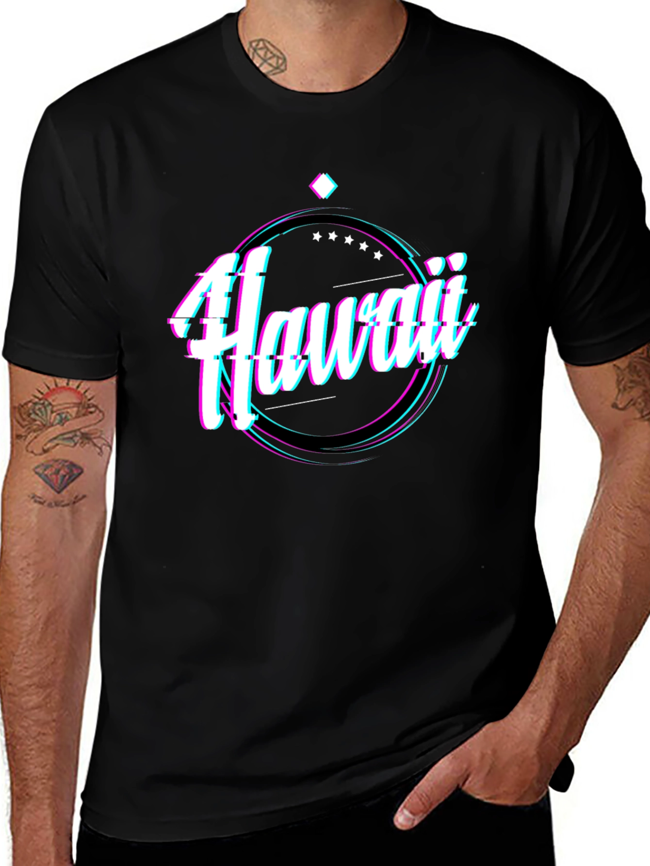 Hawaii Glitch Graphic Tee - Stylish Black T-Shirt