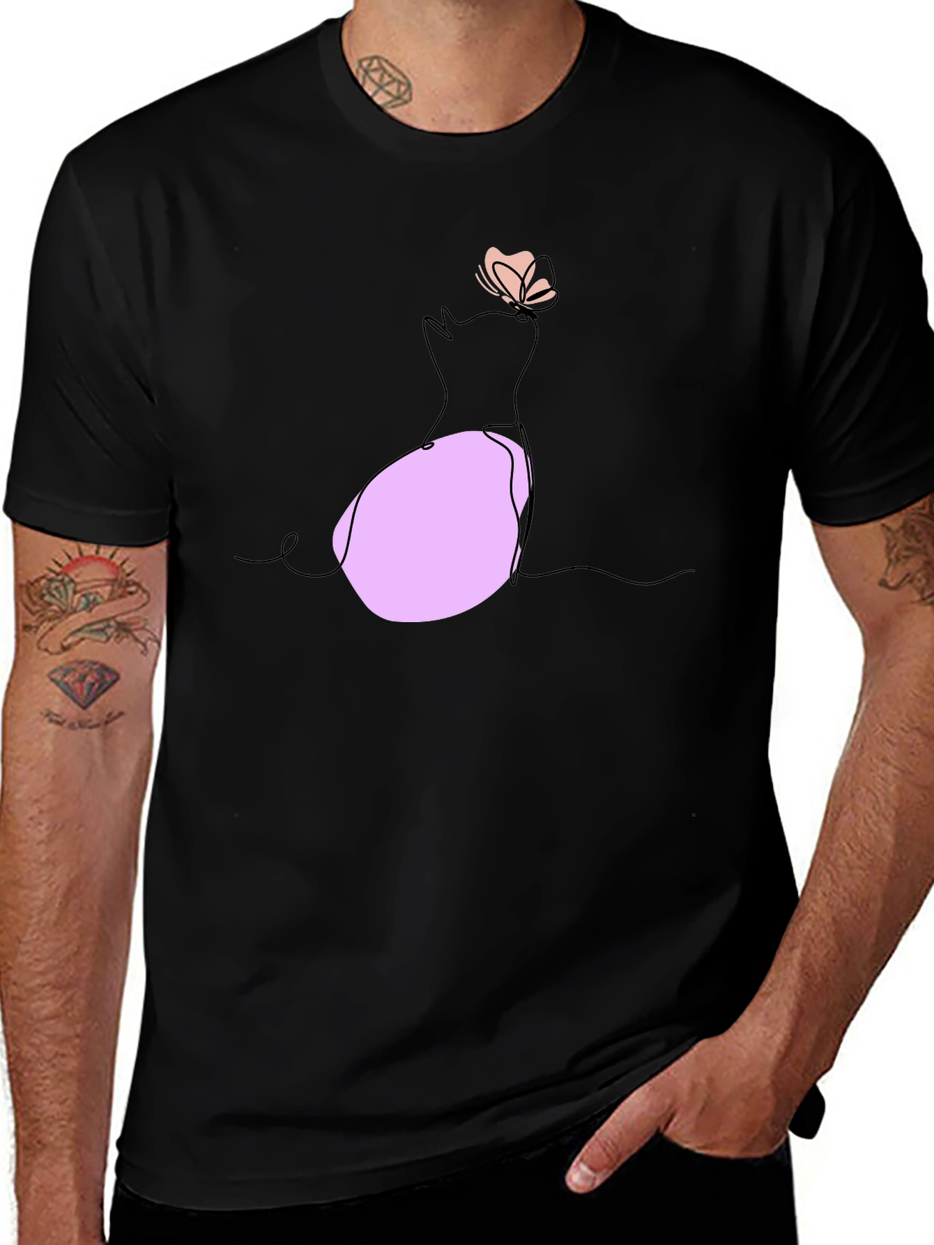 Variant 11 of Minimalist Cat & Butterfly Graphic T-Shirt