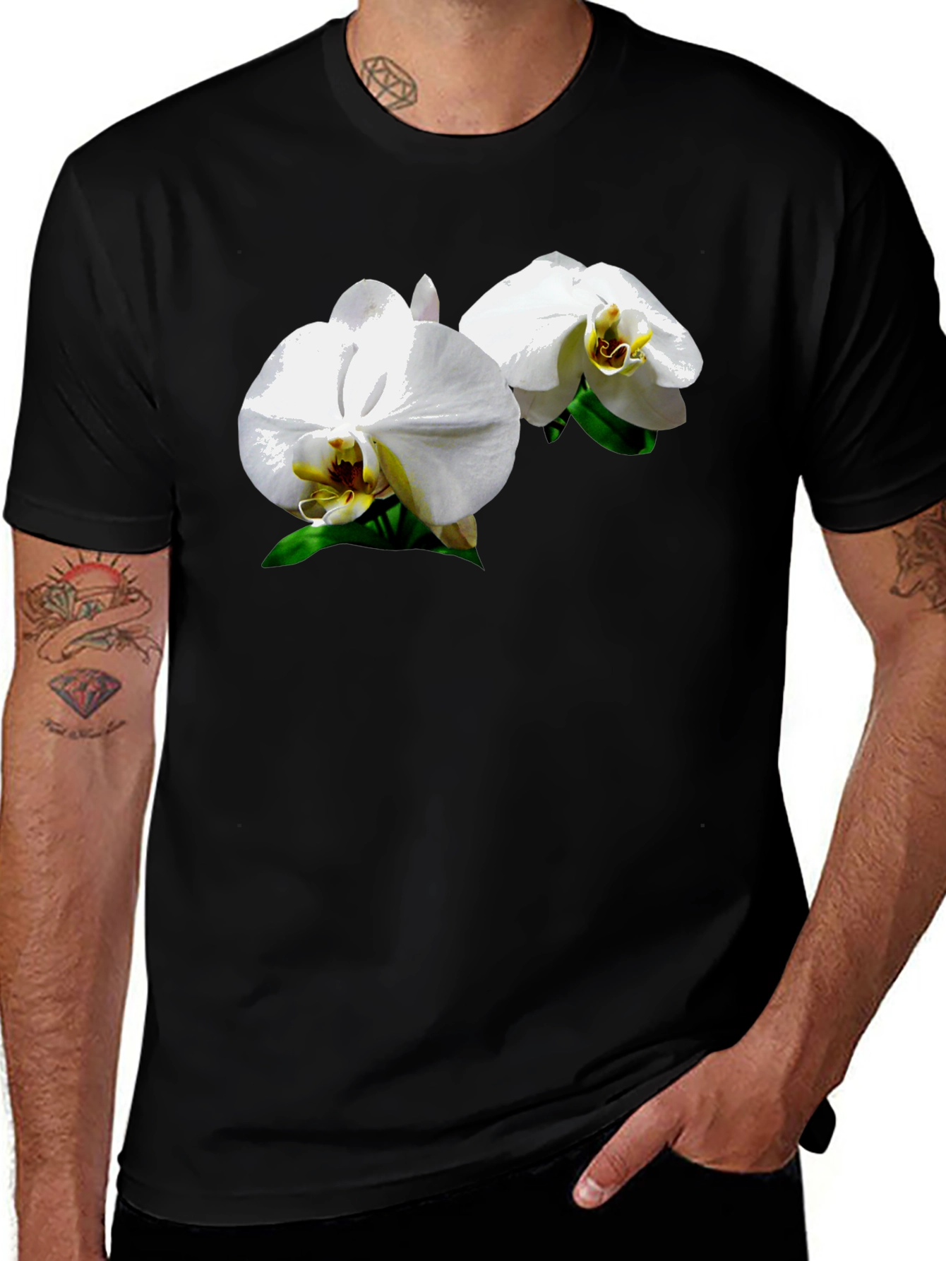 Variant 28 of White Orchid Graphic Tee - Stylish Floral Print