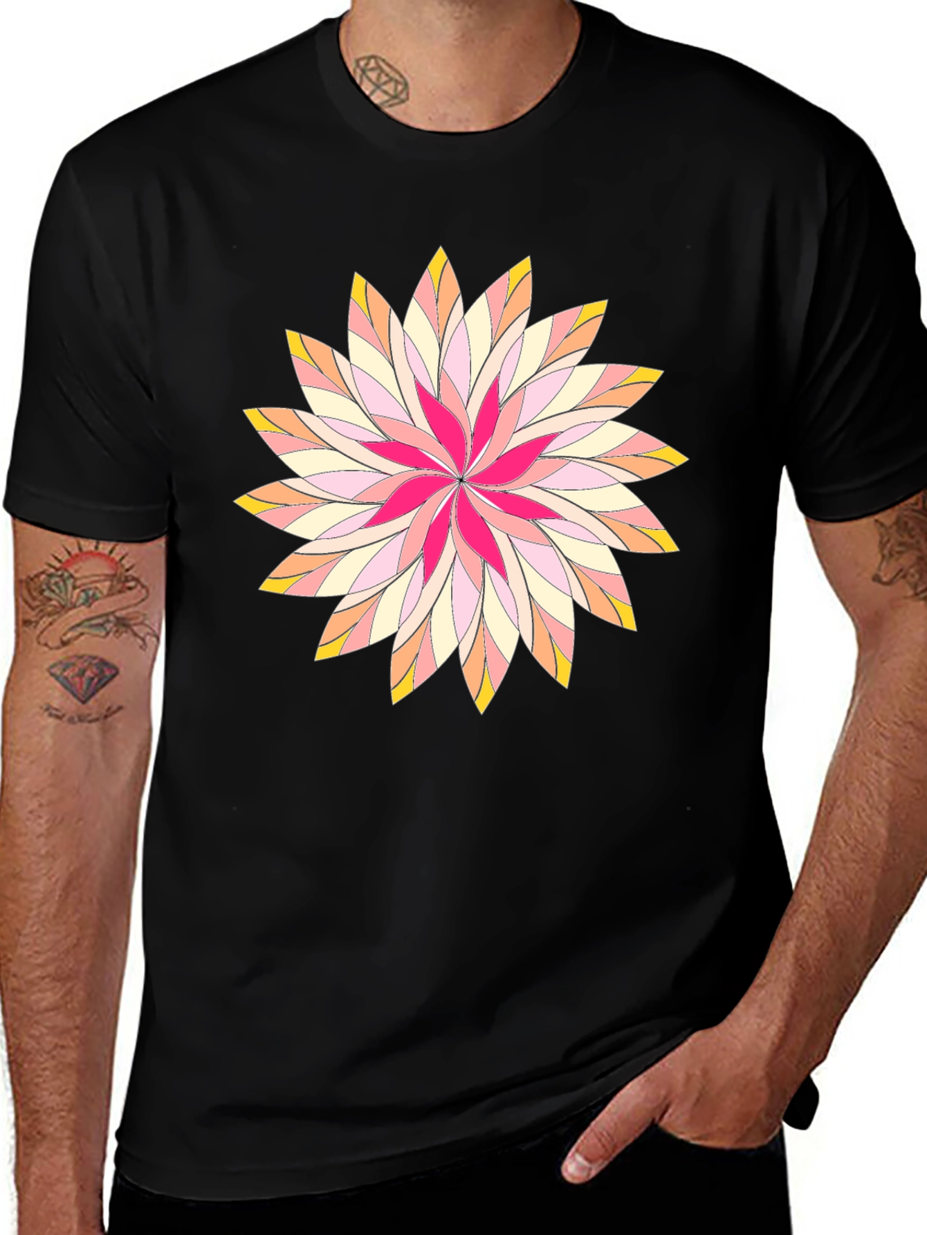 Variant 3 of Floral Mandala Graphic Black T-Shirt