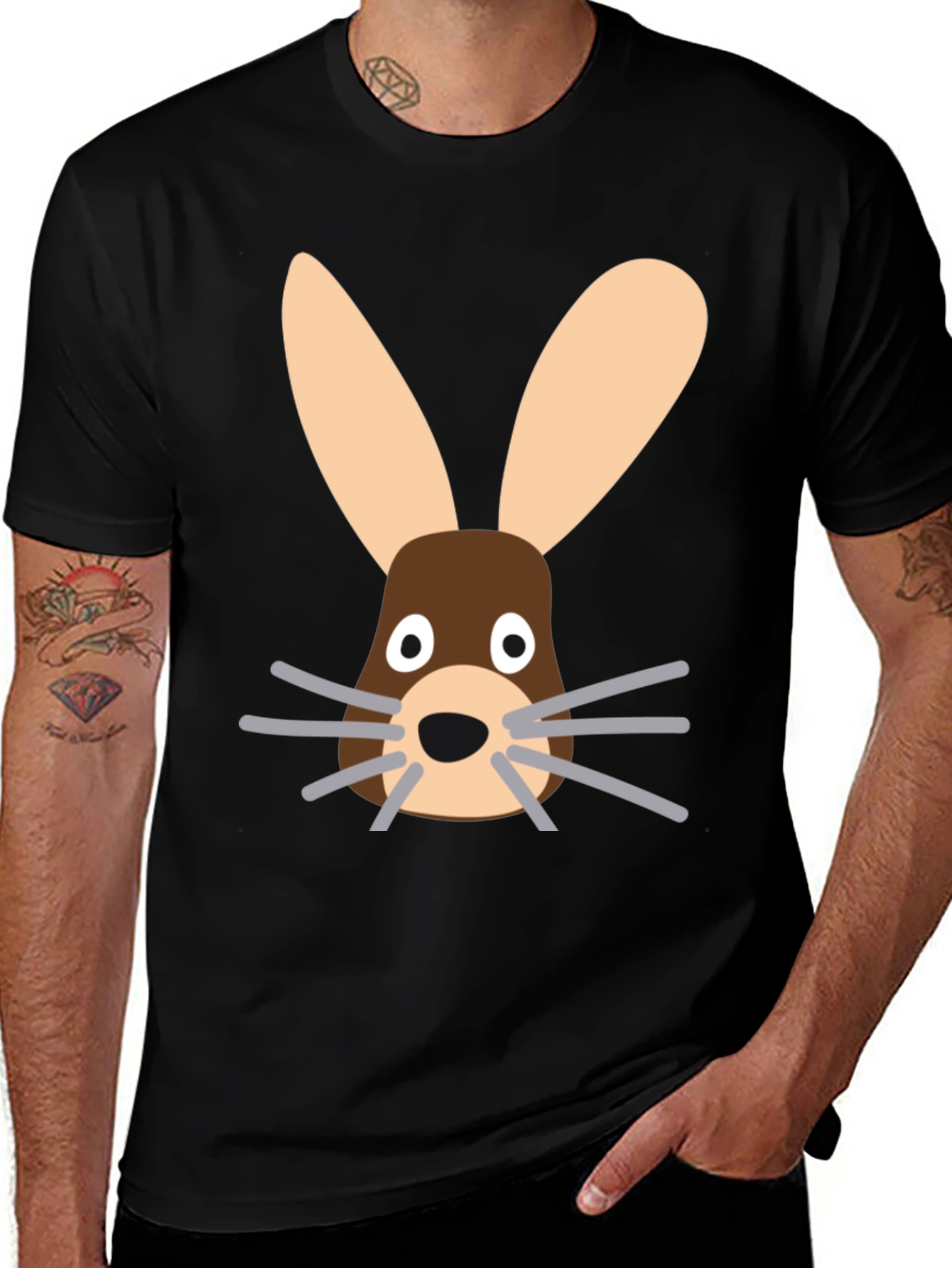 Variant 12 of Funny Cartoon Rabbit Graphic Black T-Shirt