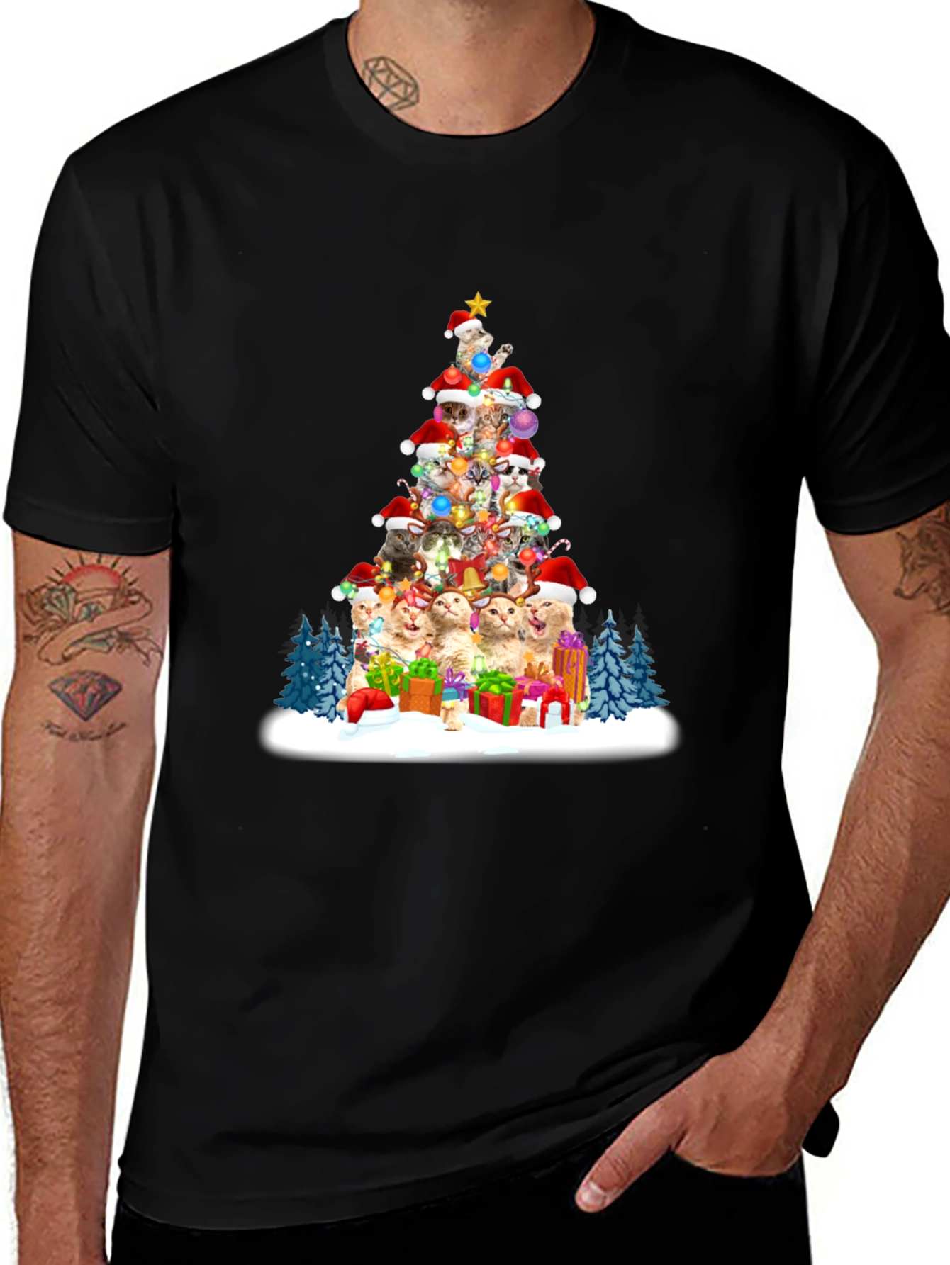 Variant 29 of Festive Cat Christmas Tree T-Shirt