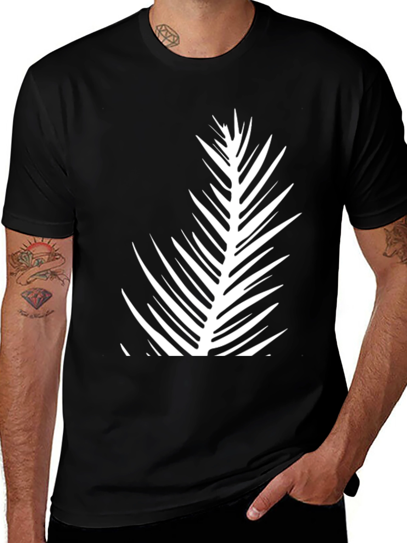 Palm Leaf Graphic Tee - Black Cotton Casual Wear
