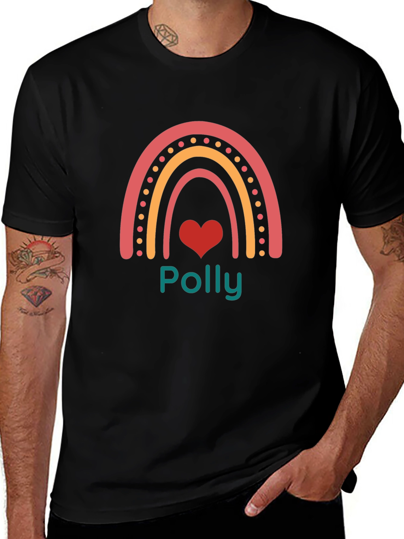 Variant 22 of Polly Rainbow Heart Black T-Shirt