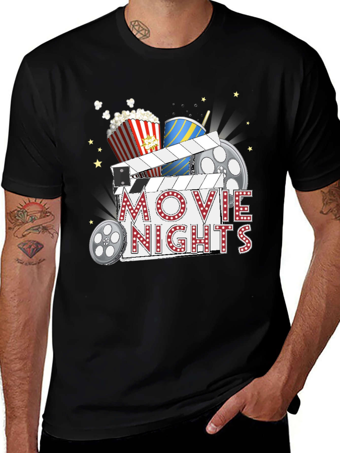 Variant 20 of Movie Nights Graphic T-Shirt - Black Cotton Tee