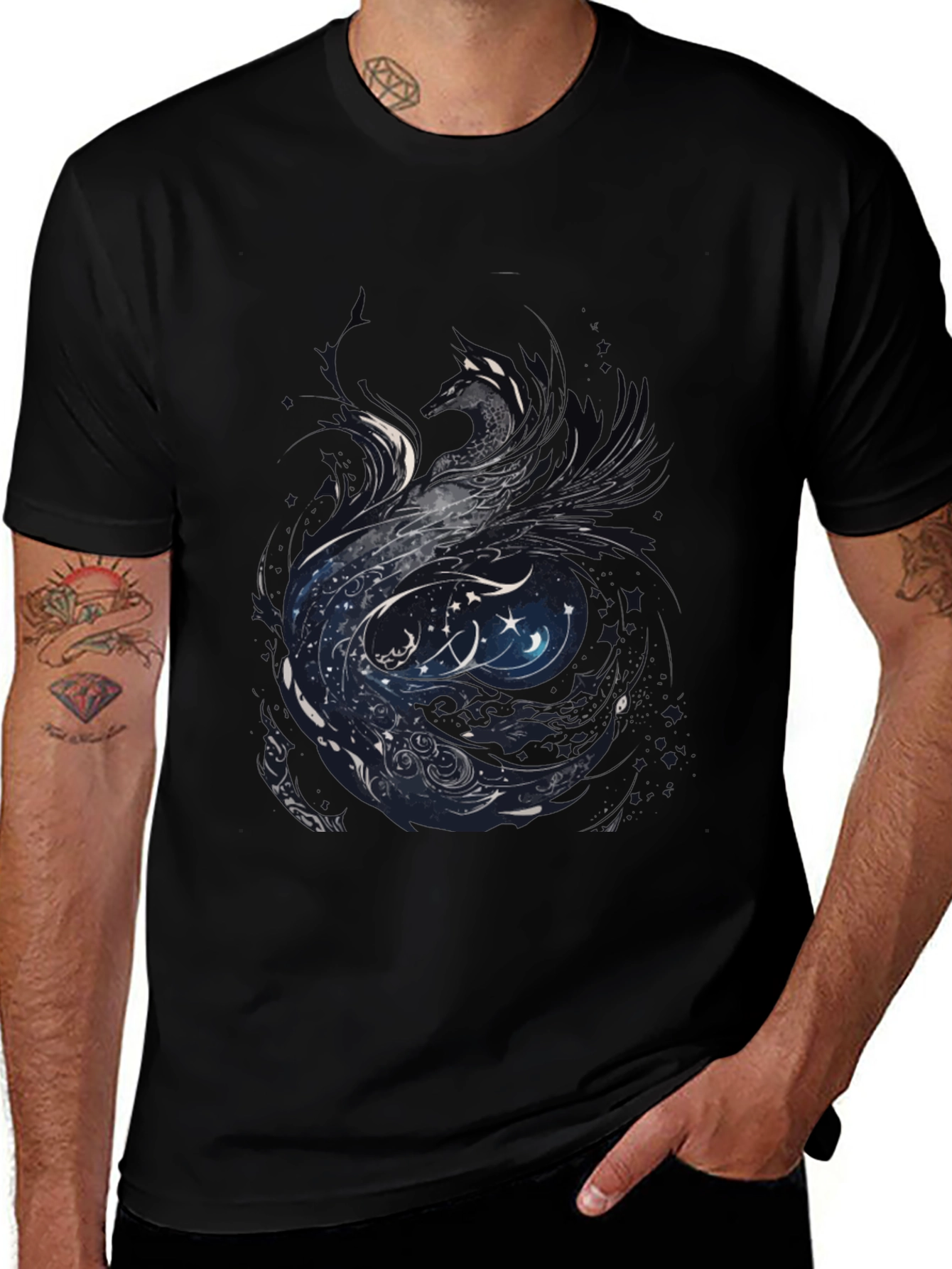 Variant 9 of Mystic Phoenix Graphic Tee - Black Cotton Blend