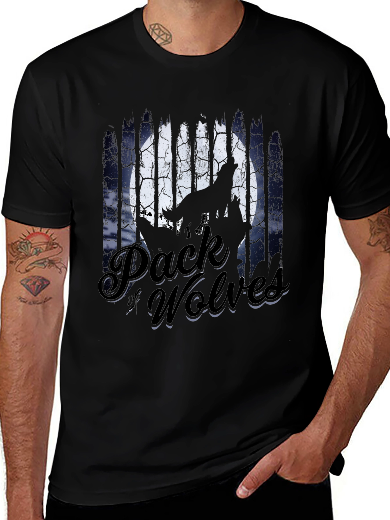 Variant 22 of Pack of Wolves Graphic Tee - Men's Black T-Shirt