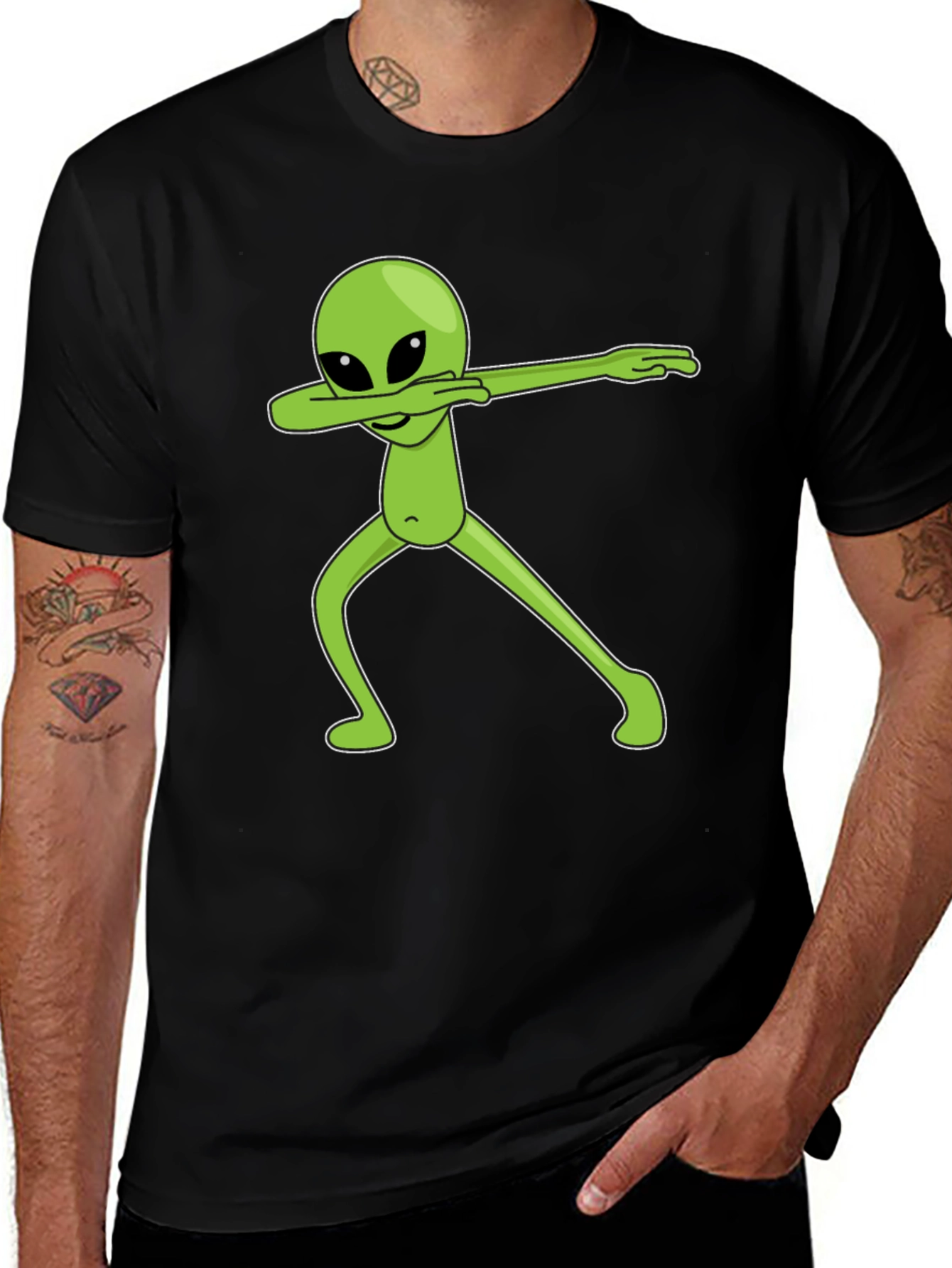 Variant 4 of Dabbing Alien Graphic Tee - Black Cotton T-Shirt