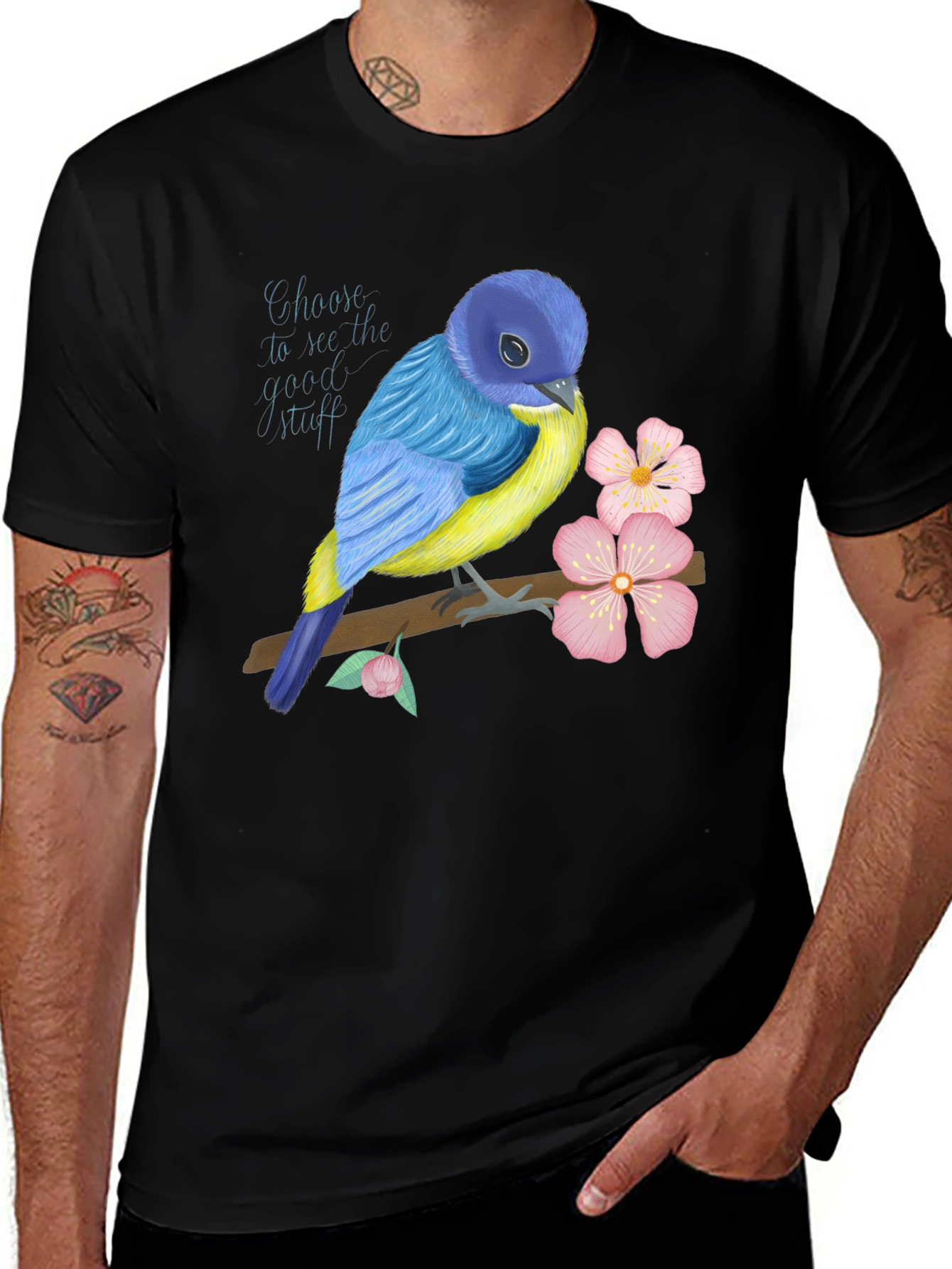Variant 15 of Blue Bird with Cherry Blossoms Graphic T-Shirt