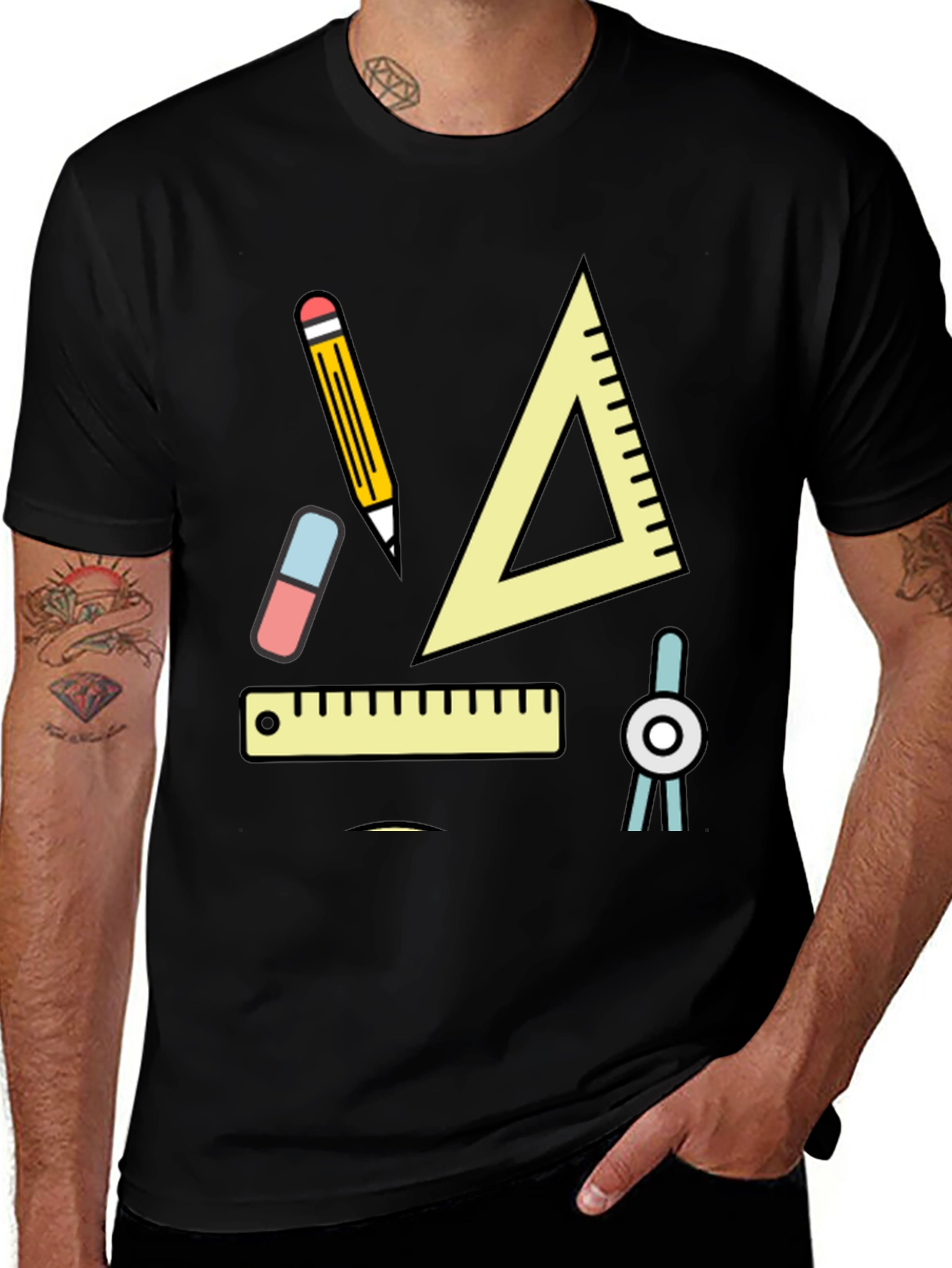 Variant 12 of Geometry Tools Graphic Tee - Black Cotton Shirt