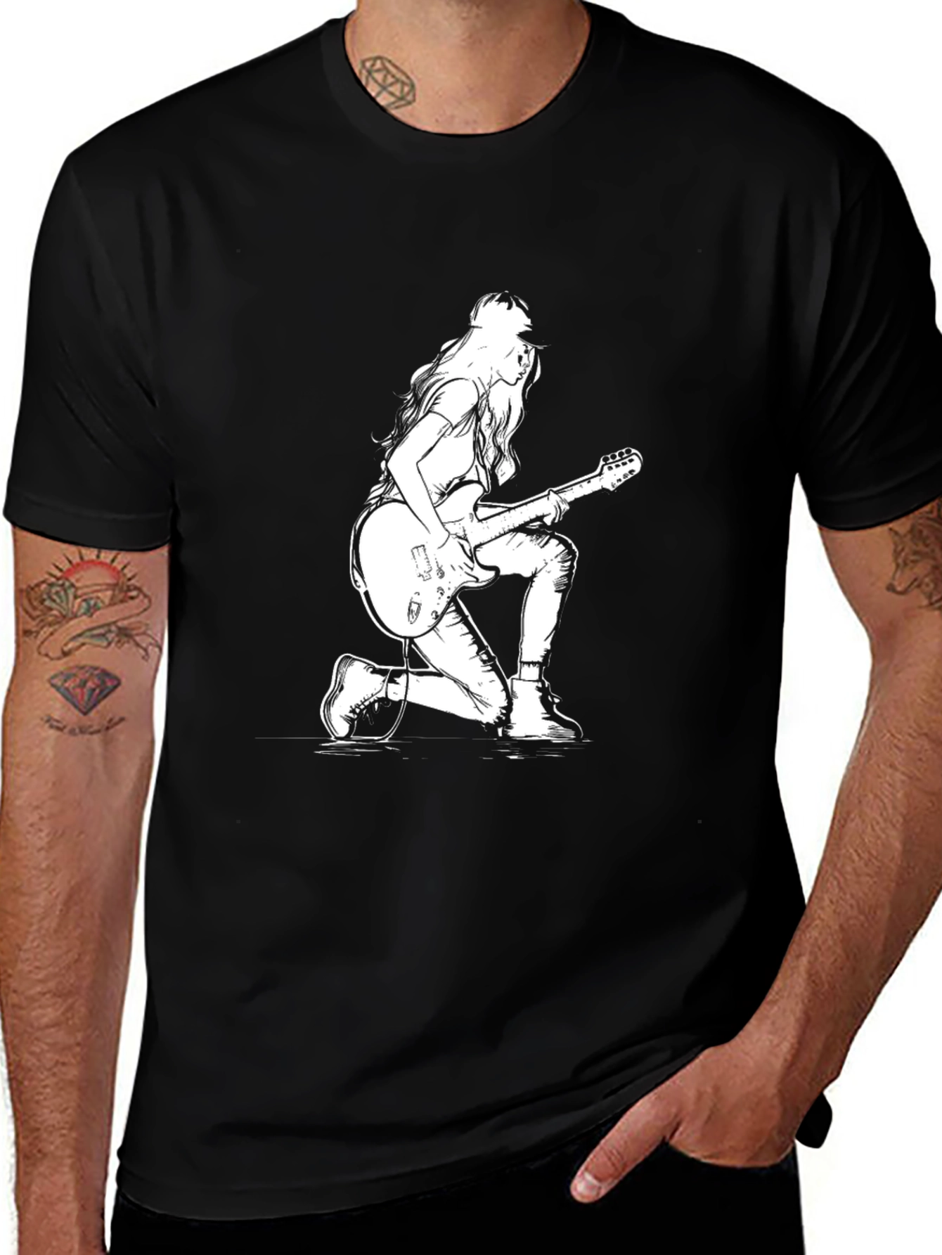 Variant 13 of Black T-Shirt with Guitarist Graphic