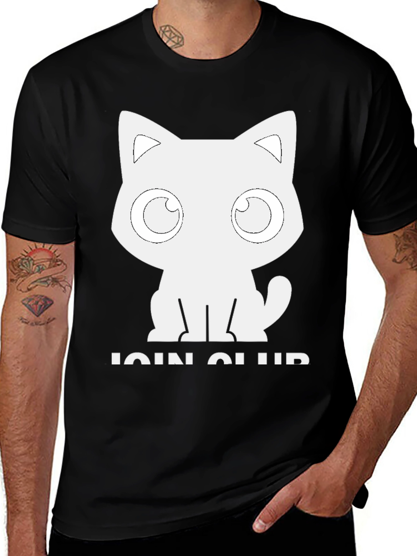 Variant 11 of Cute Cat Club T-Shirt - Black Cotton Graphic Tee