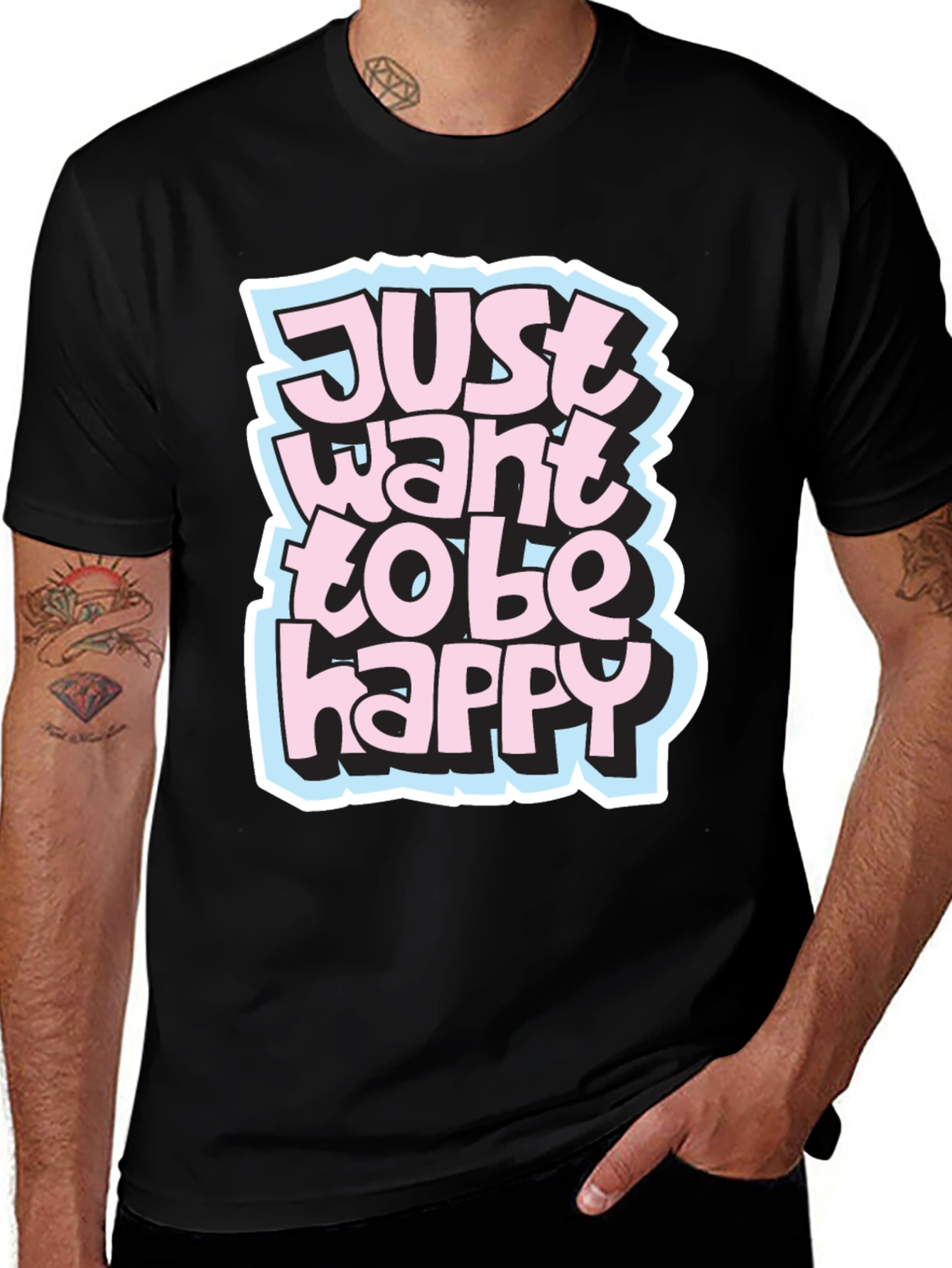Variant 18 of Just Want to be Happy Graphic Tee - Black