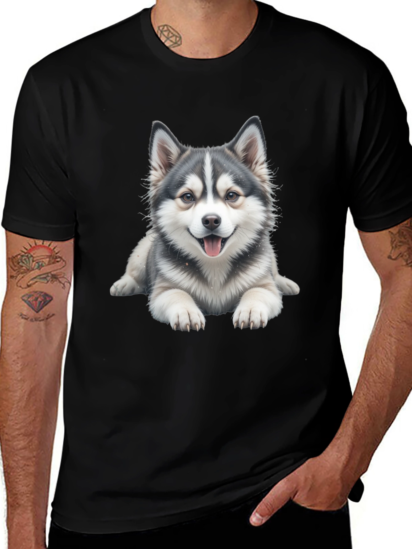 Variant 28 of Cute Dog Graphic Tee - Black Cotton Blend