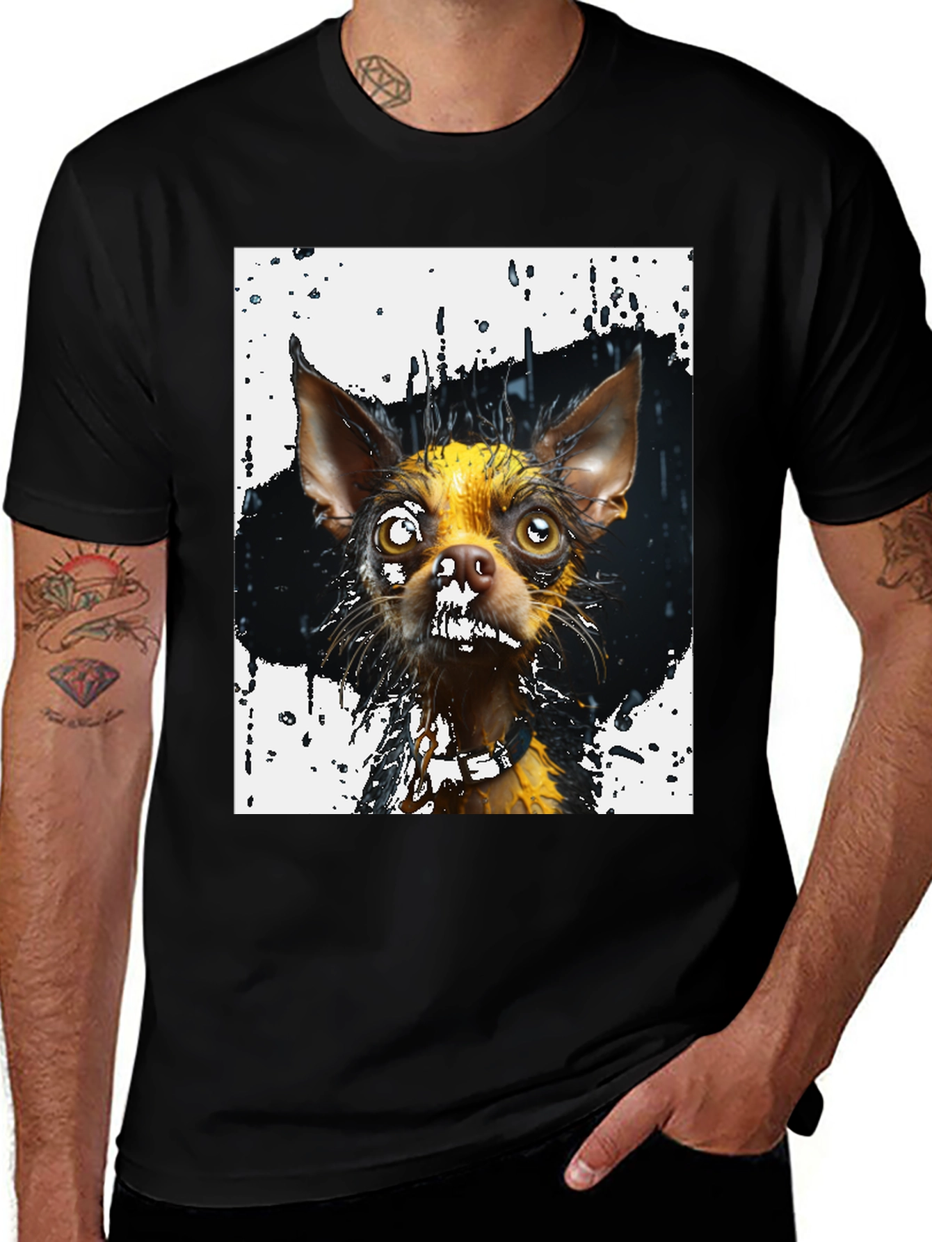 Variant 16 of Dog Art Graphic Tee - Black Cotton Blend