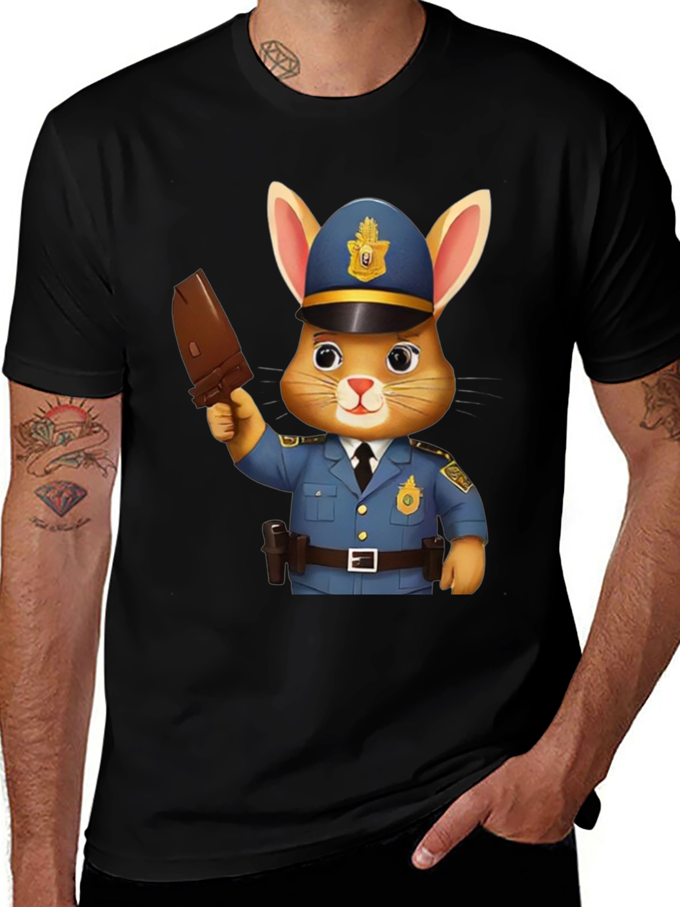 Variant 20 of Bunny Cop Graphic T-Shirt - Unisex Black Tee