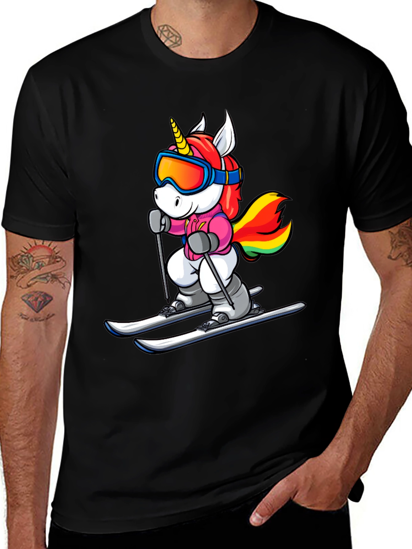 Unicorn Skiing Black T-Shirt