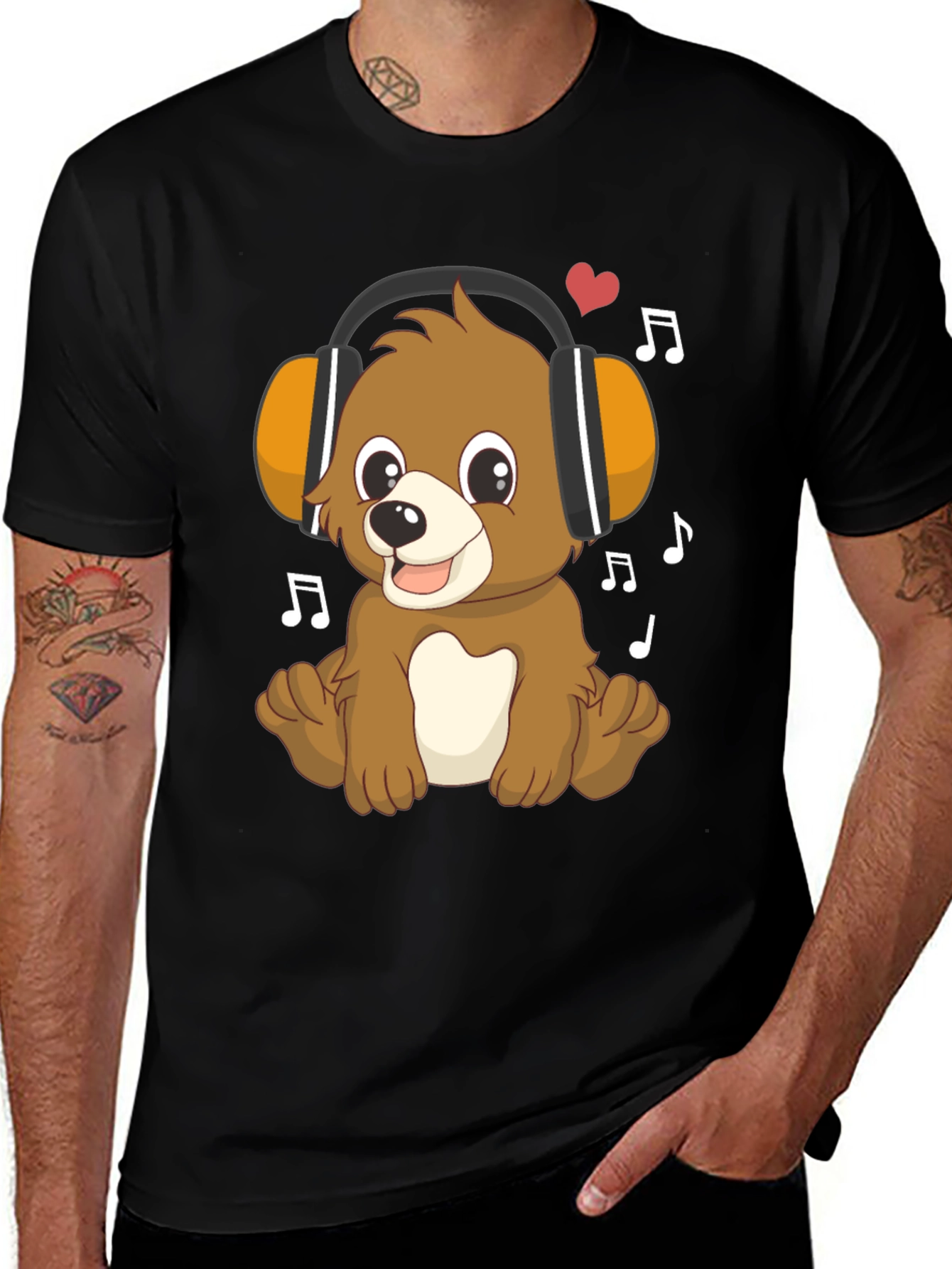 Cute Cartoon Bear with Headphones Graphic T-Shirt