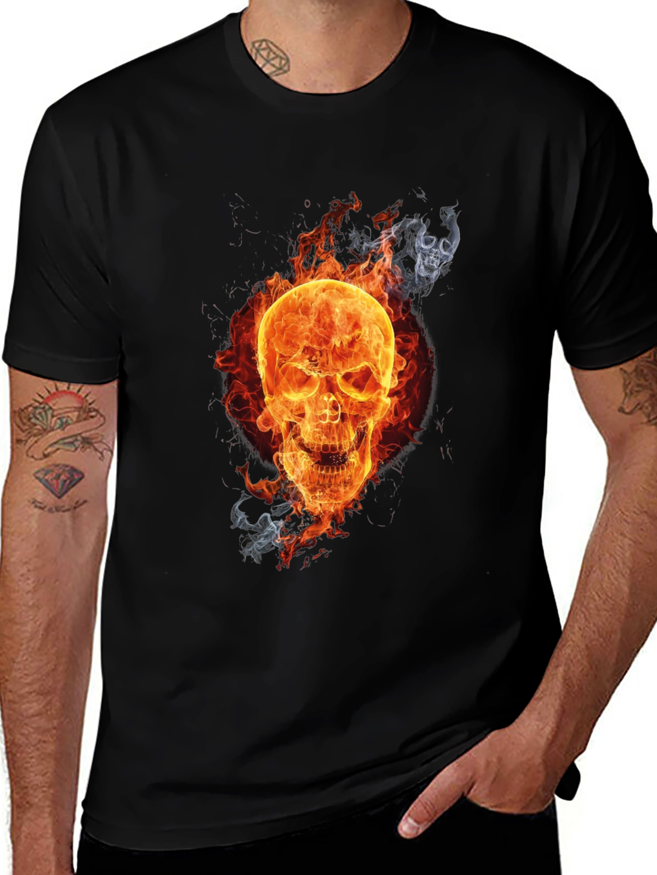Variant 9 of Fiery Skull Graphic Tee - Men's Black T-Shirt