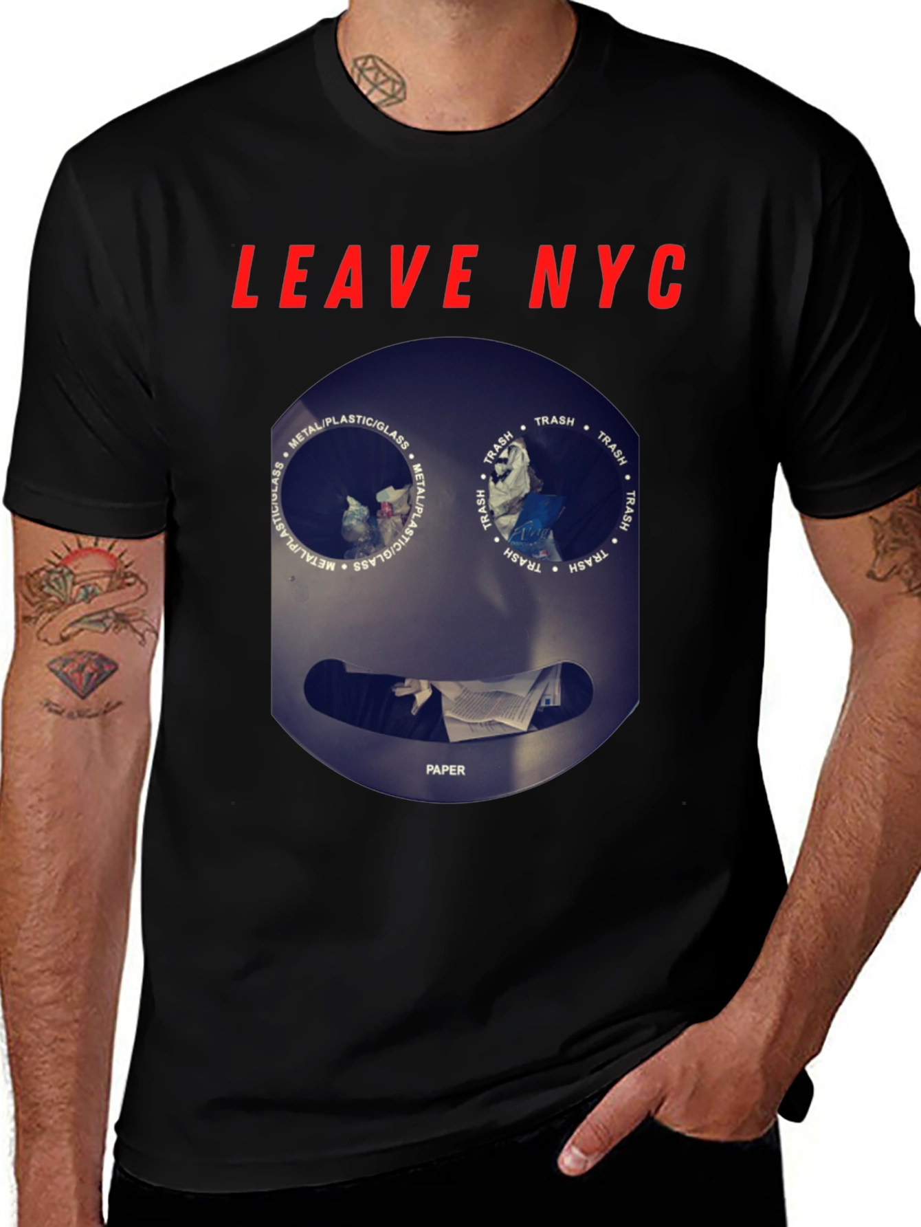 Variant 13 of Leave NYC Graphic T-Shirt, Trash Bin Face Design
