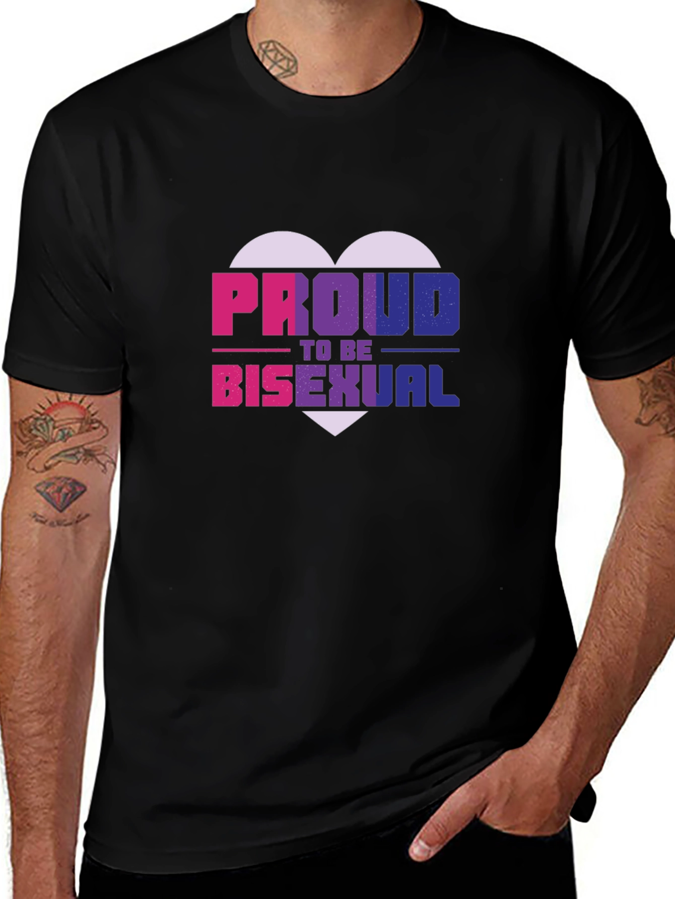Variant 18 of Proud Bisexual Heart Graphic Tee - Black Cotton Blend