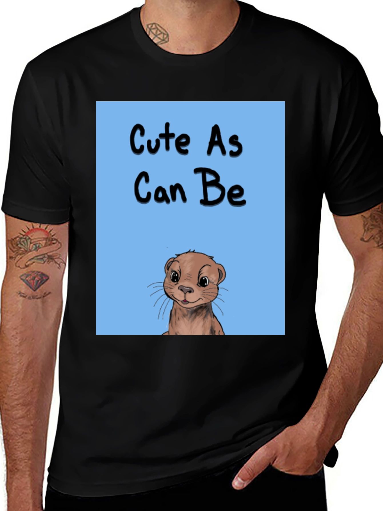 Variant 17 of Cute As Can Be Otter Graphic Tee - Black Cotton Blend