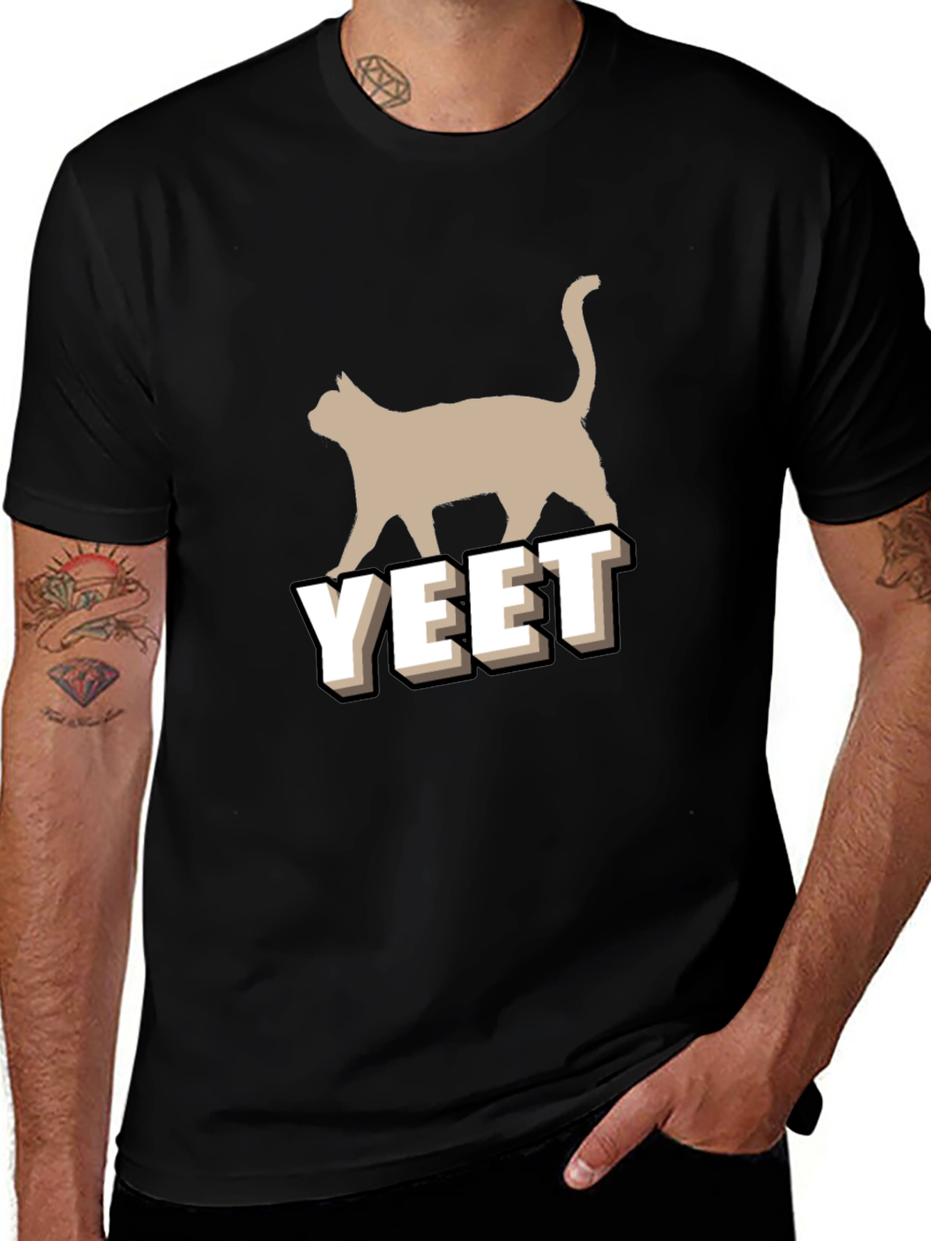 Variant 21 of Yeet Cat Graphic Tee - Unisex Black Cotton T-Shirt