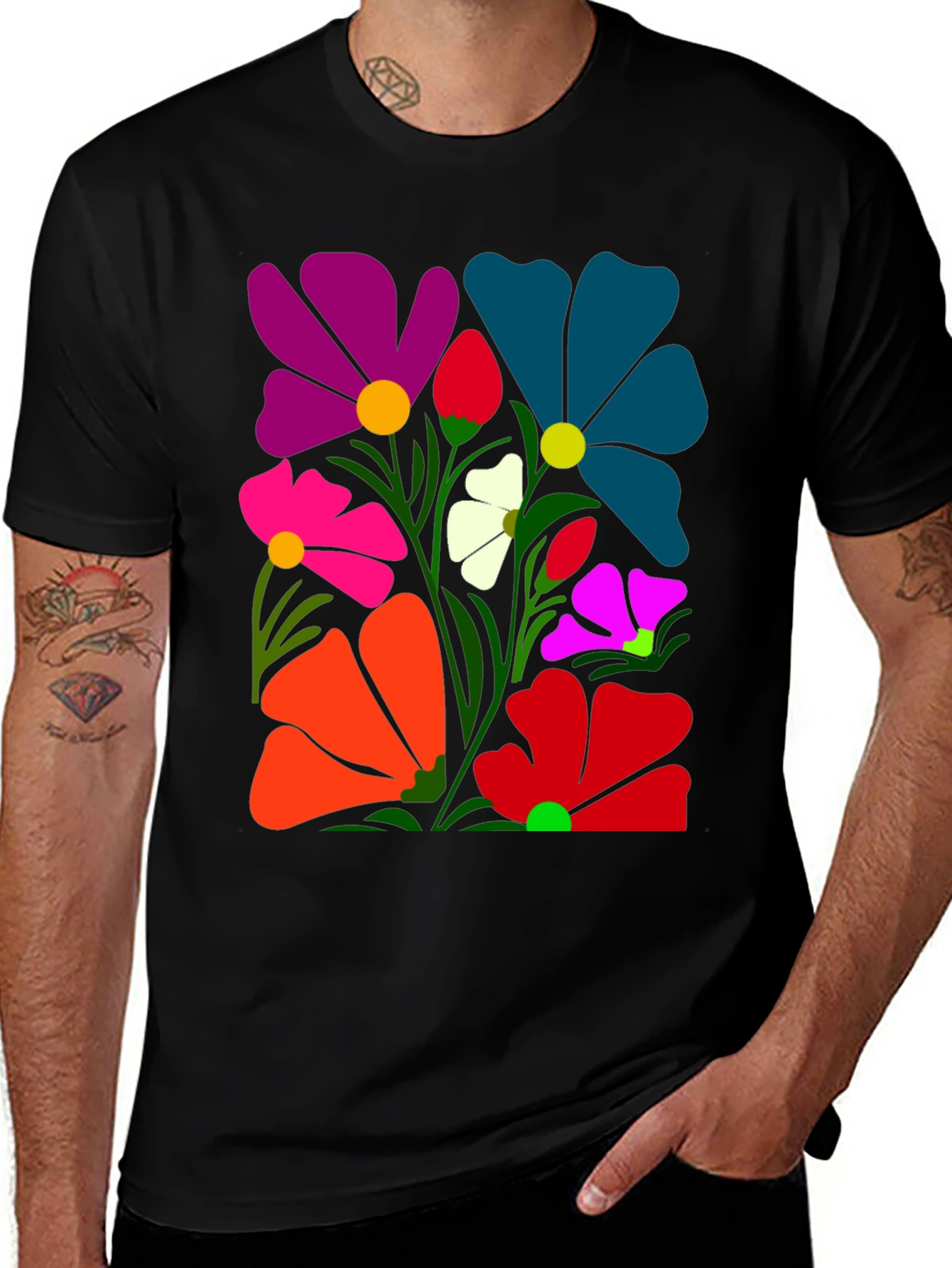 Variant 14 of Floral Graphic Print Black T-Shirt