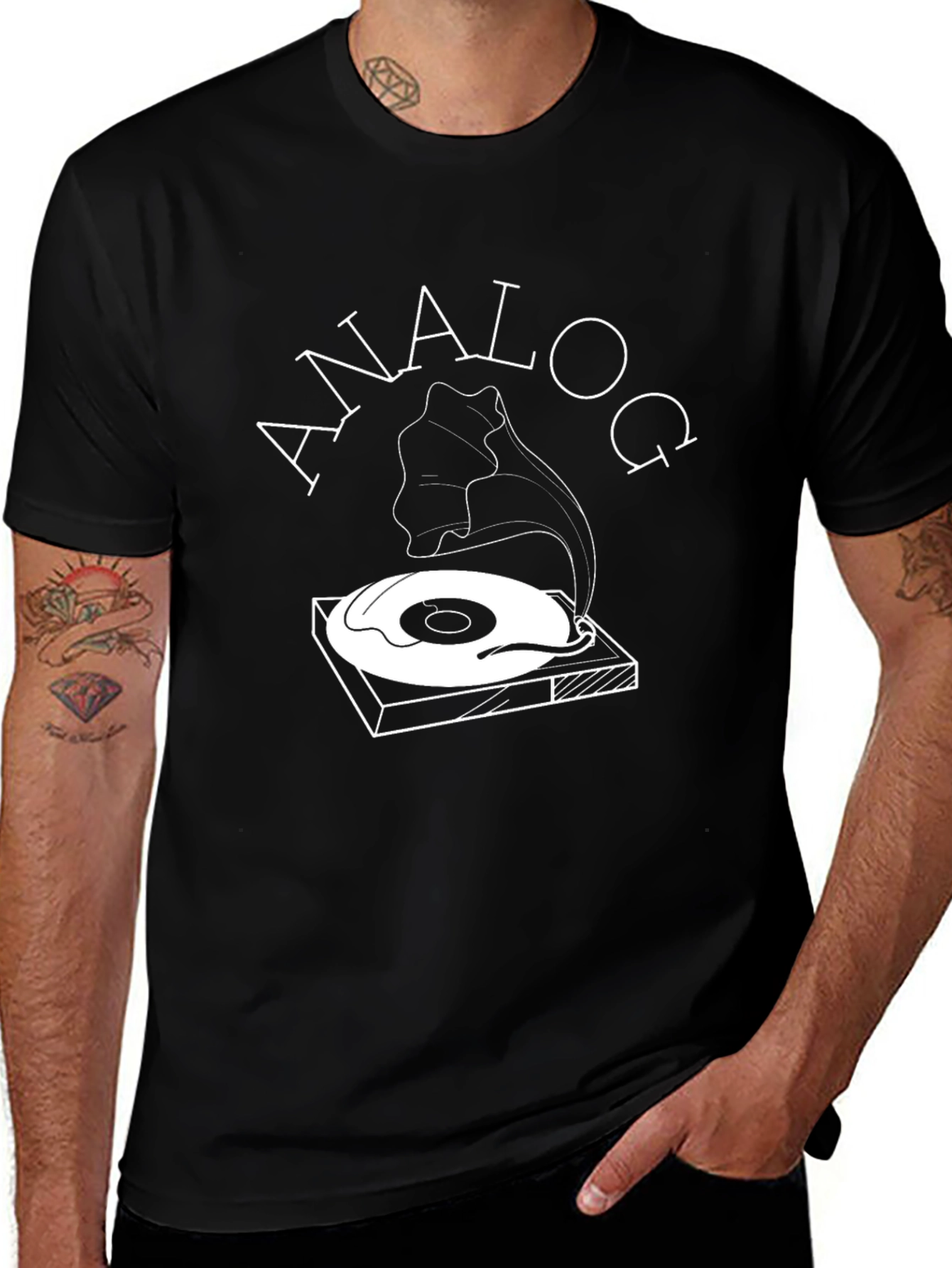 Black Analog T-Shirt - Vintage Record Player Design main image