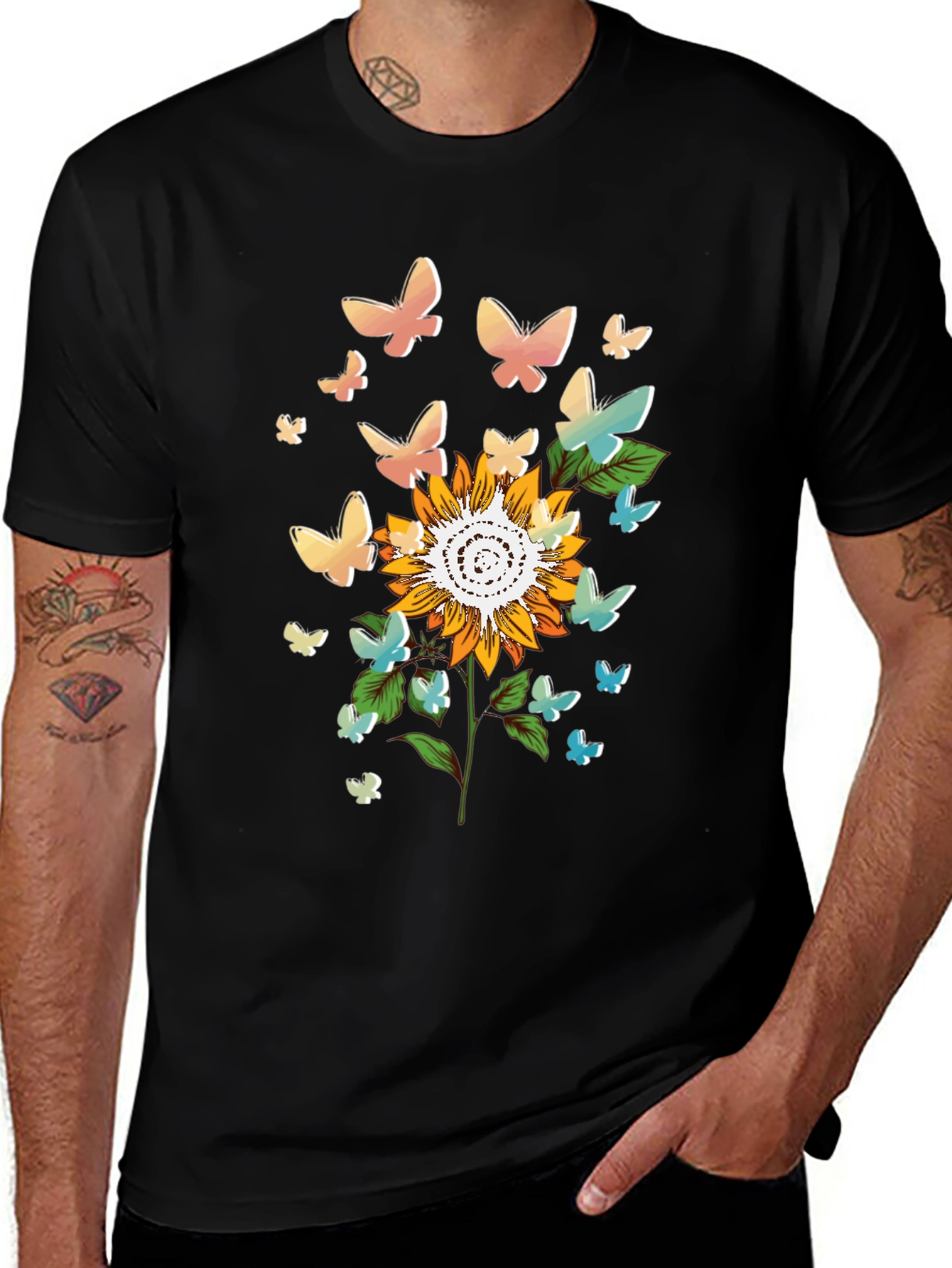 Variant 7 of Sunflower and Butterfly Graphic T-Shirt