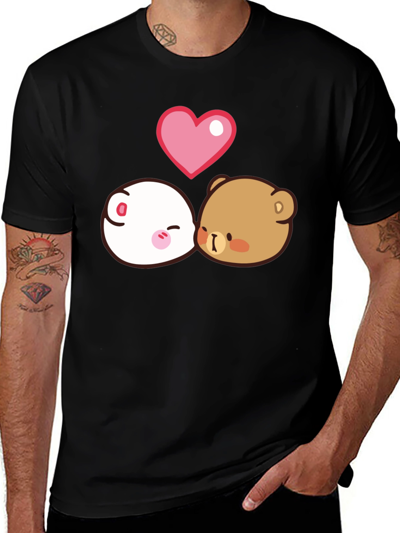Variant 29 of Cute Milk Mocha Bear Love Graphic Black T-Shirt