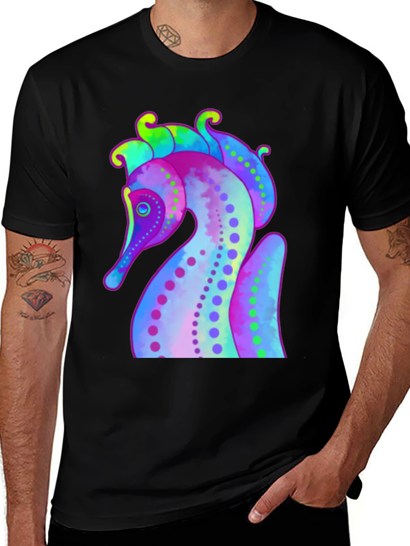 Variant 12 of Psychedelic Seahorse Black T-Shirt