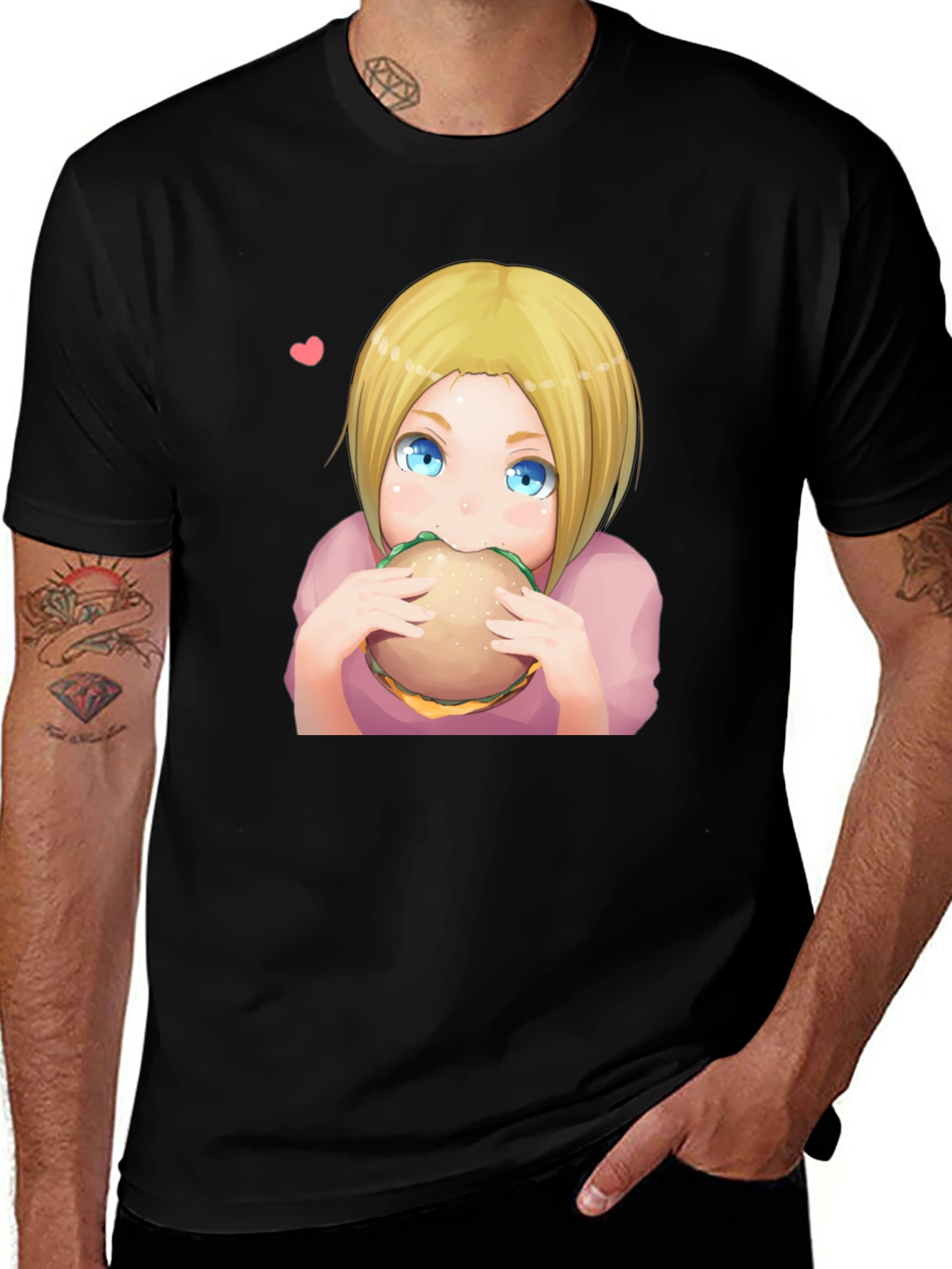 Variant 30 of Anime Girl Eating Burger Graphic T-Shirt - Black