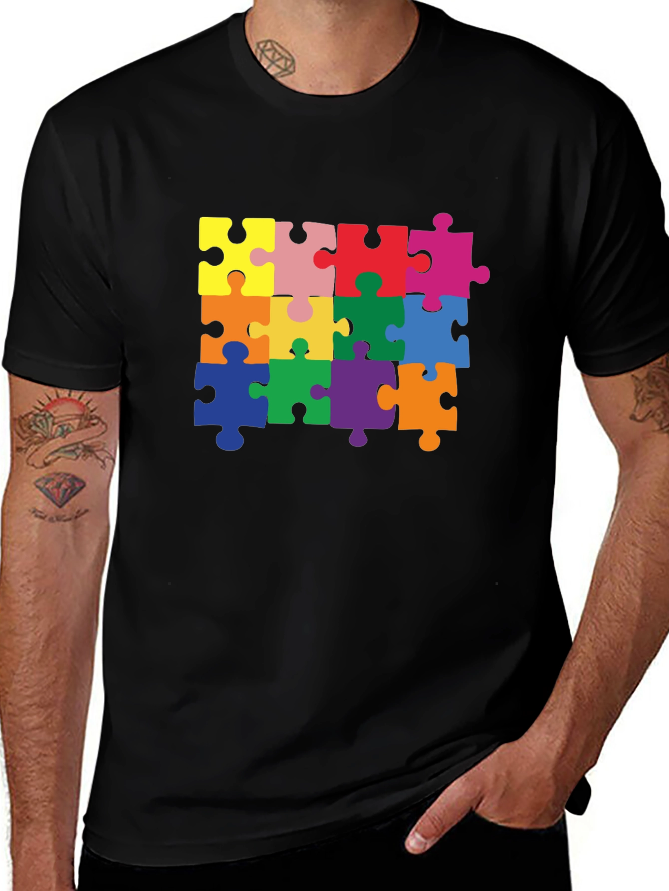 Variant 8 of Puzzle Piece Graphic Tee - Black Cotton T-Shirt
