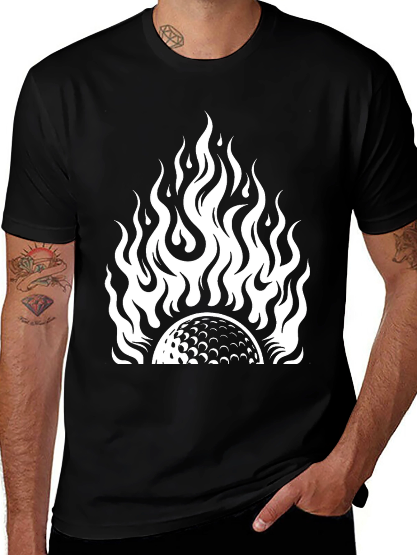 Variant 7 of Flaming Golf Ball Graphic Tee - Cool Black Shirt