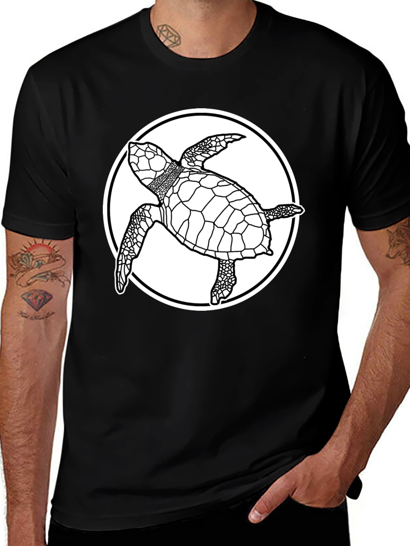 Sea Turtle Graphic Tee - Black Cotton T-Shirt