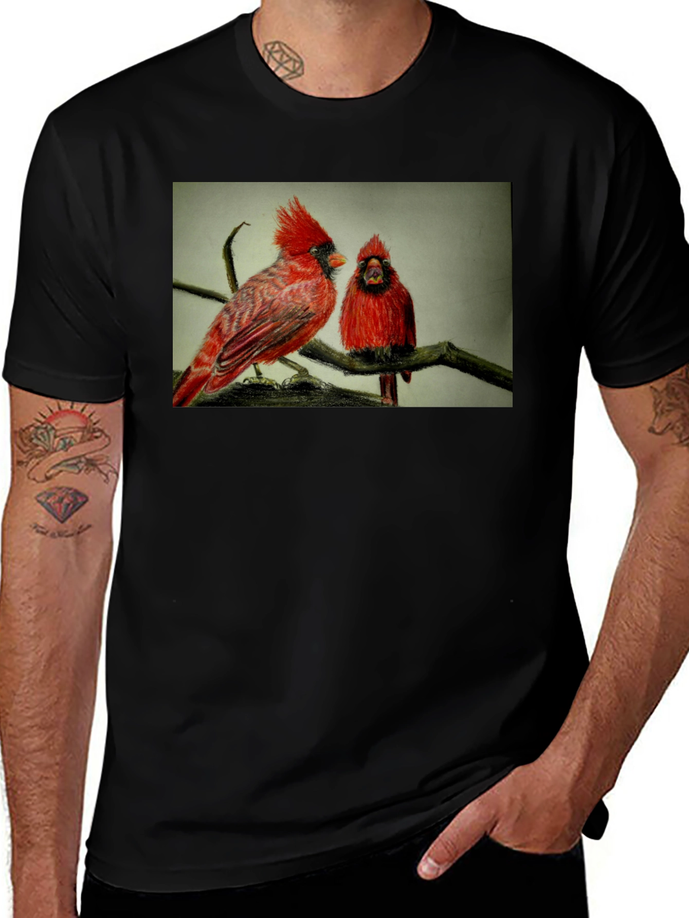 Variant 17 of Cardinal Birds Graphic Tee - Men's Black T-Shirt