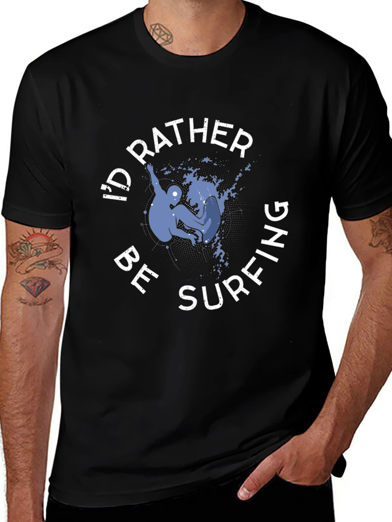 Variant 8 of I'd Rather Be Surfing T-Shirt - Black Cotton Tee